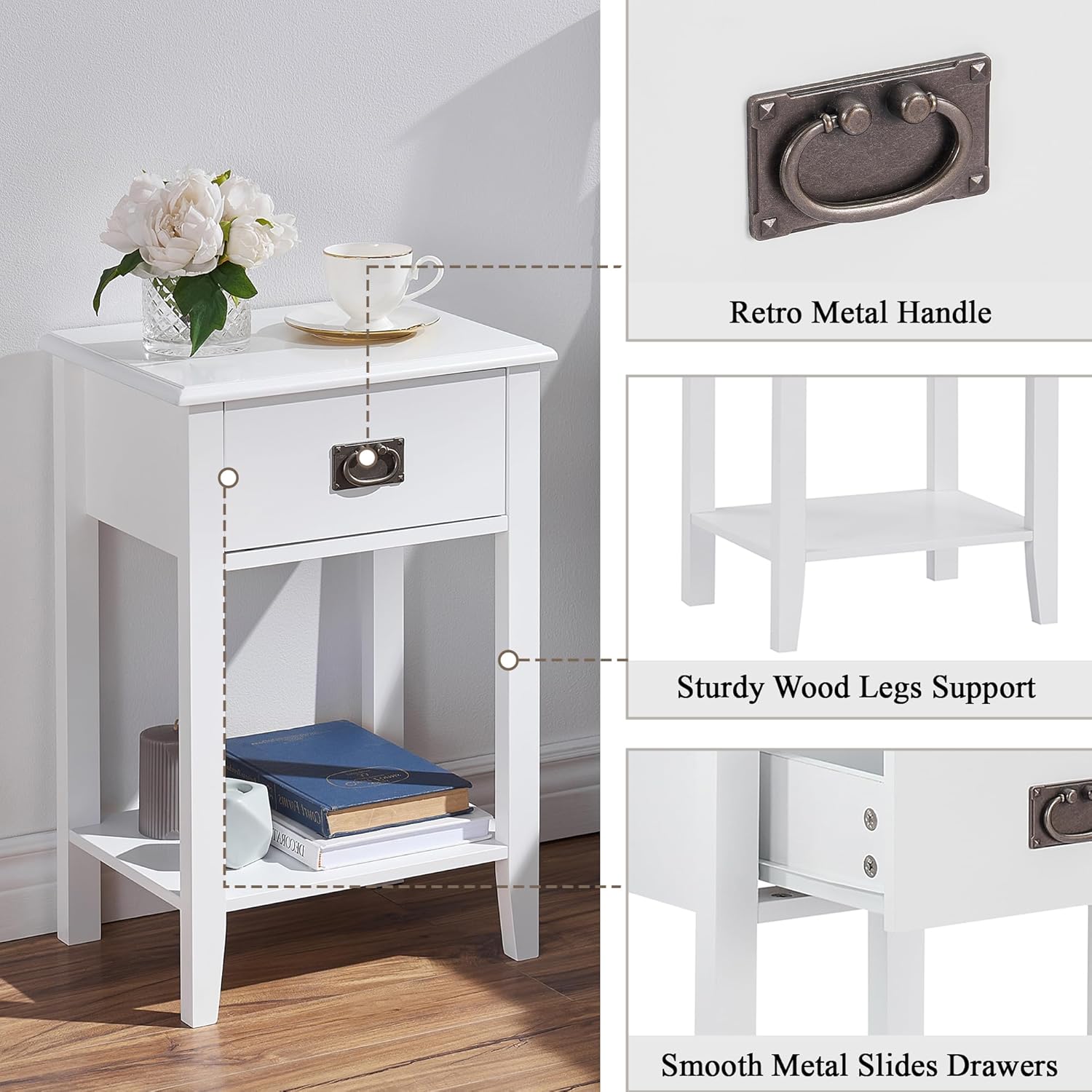 Costway Mita De Noche Con 3 Cajon, Mueble De Madera Con Acabado