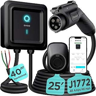 EVIQO EV Charger Level 2 48 Amp - Level 2 EV Charger Hardwired, 240V Electric Vehicle Charging Stations, J1772 Chargers 11.5kW, Wall EV Chargers for Home, EVSE EV Charging Station 25' Cord