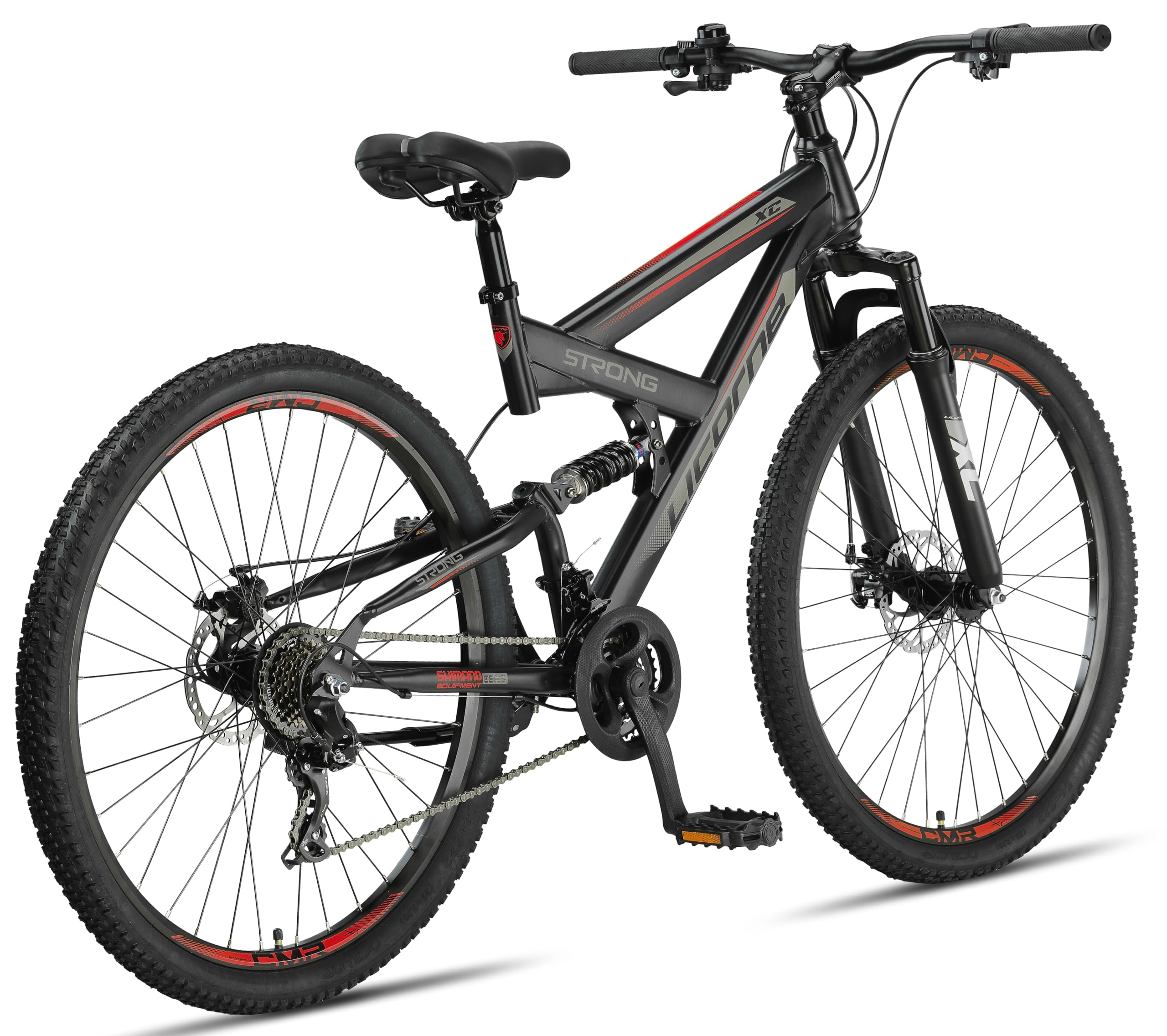 Licorne Bike Strong Vélo Tout Terrain 2D de qualité supérieure 27,5" pour garçon Fille Femme et Homme avec Frein à Disque Avant et arrière 21 Vitesses dérailleur Suspension complète Noir et Rouge