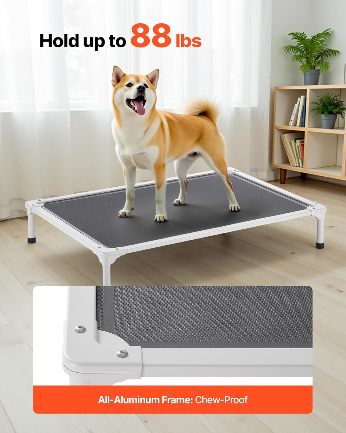 VEVOR Chew Proof Elevated Dog Bed, Portable Raised Dog Cot with Aluminum Tube Metal Frame and Breathable Textilene Mesh, Indoor & Outdoor Pet Cooling Raised Hammock Bed, L, Gray