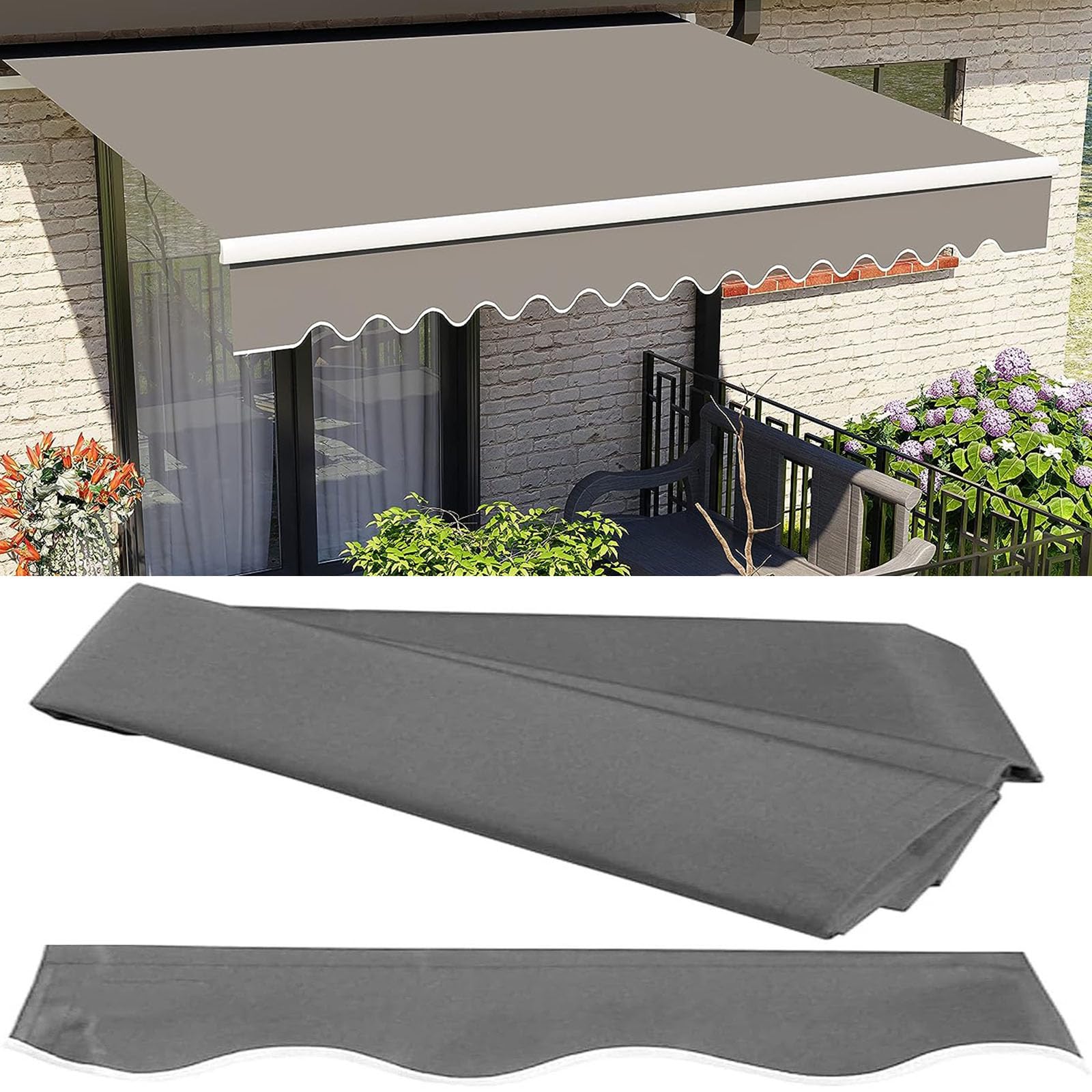 Auvent rétractable hydrofuge gris foncé 3x4,8 m en polyester pour grand balcon