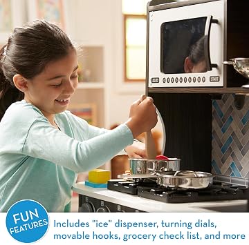 Melissa & Doug Chef's Wooden Pretend Play Kitchen for Kids with Ice Cube Dispenser - Charcoal Gray, Kids Kitchen Play Set, for Toddlers and Ages 3+ FSC-Certified - FSC Certified