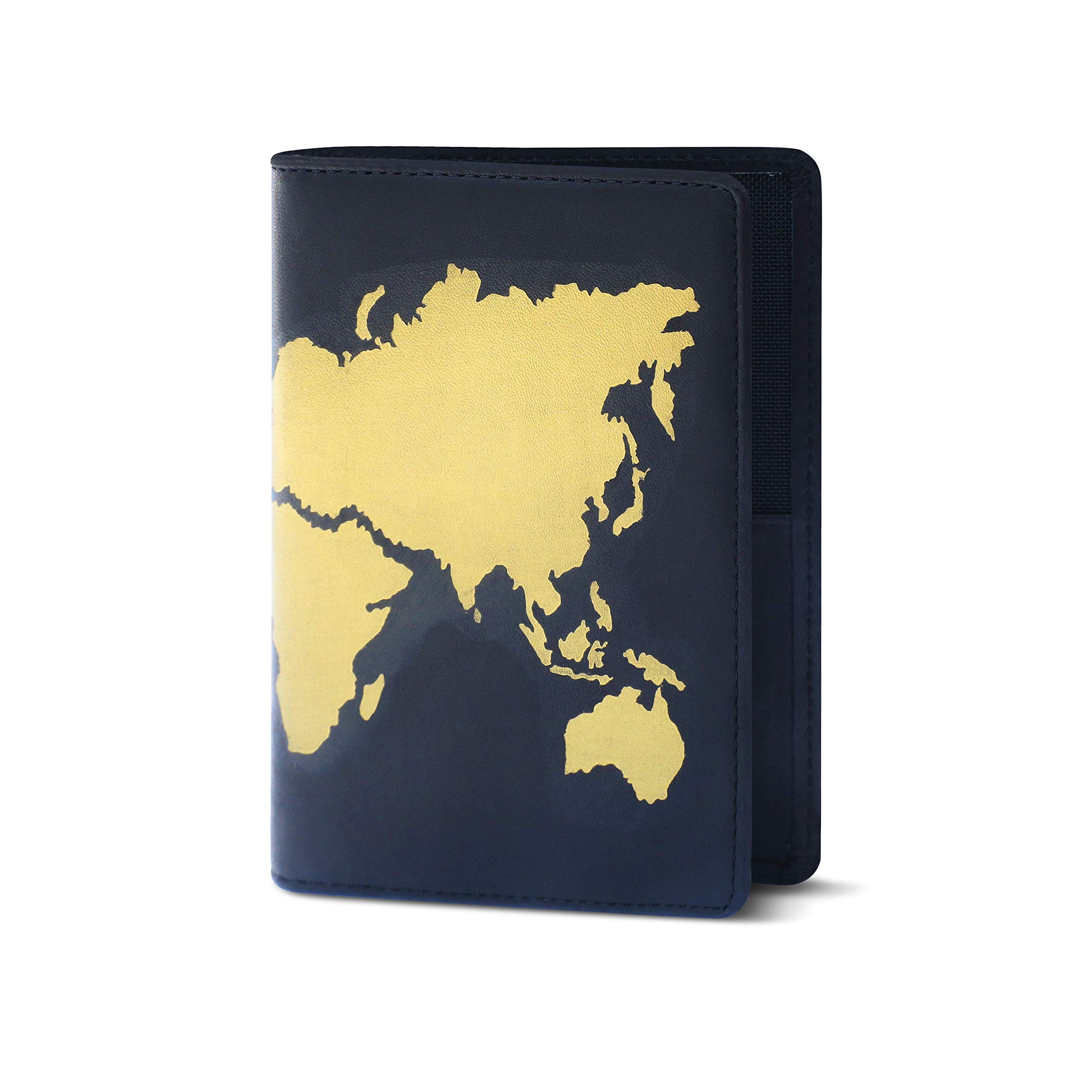 Lethnic Leather Passport Holder Cover Case RFID Blocking Travel Wallet (Hand Painted) (Gold)