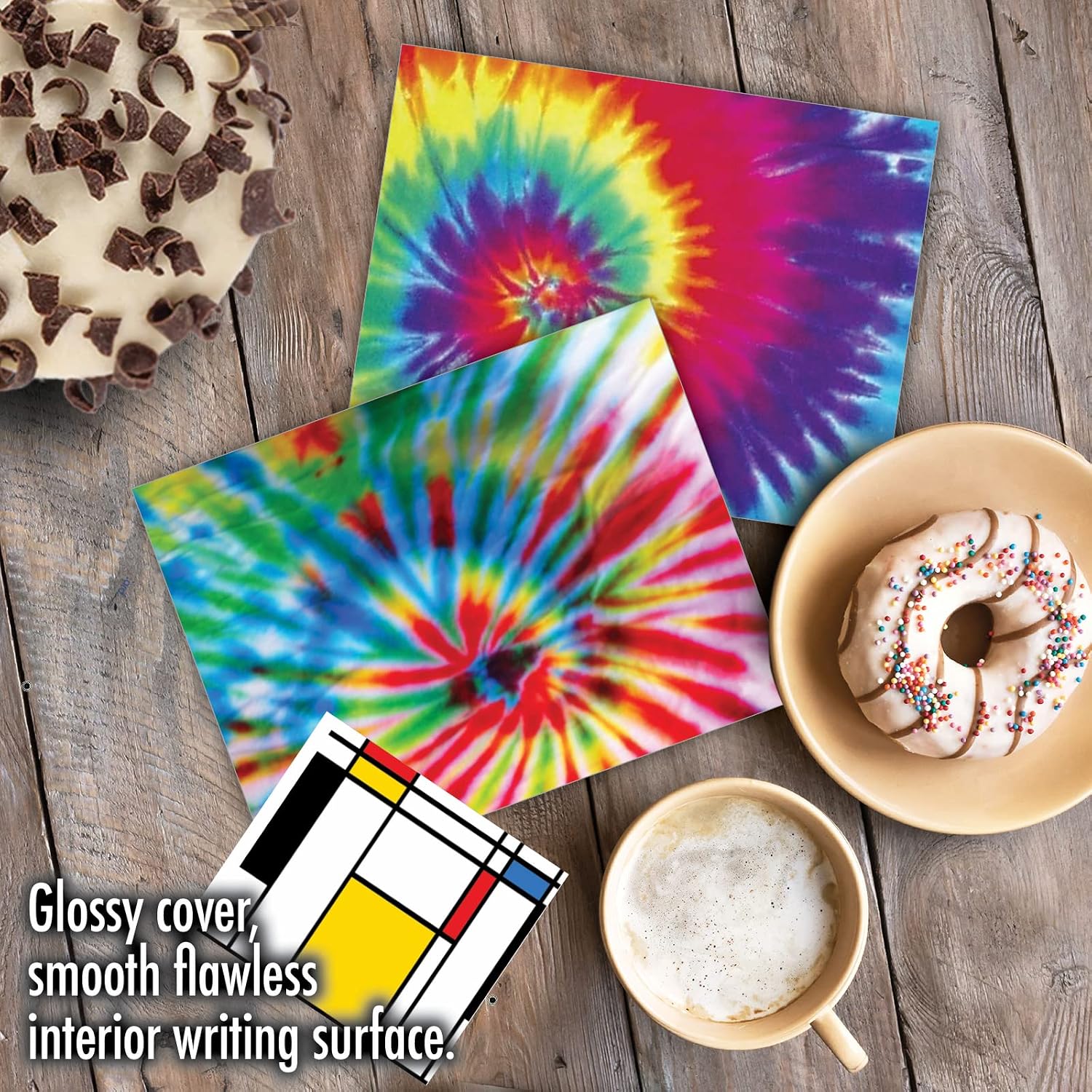 The Best Card Company - 10 Boxed Blank Note Cards Set with Envelopes (4 x 5.12 Inch), Tie Die Retro Fun Note Cards Assorted - To Dye For M6593OCB