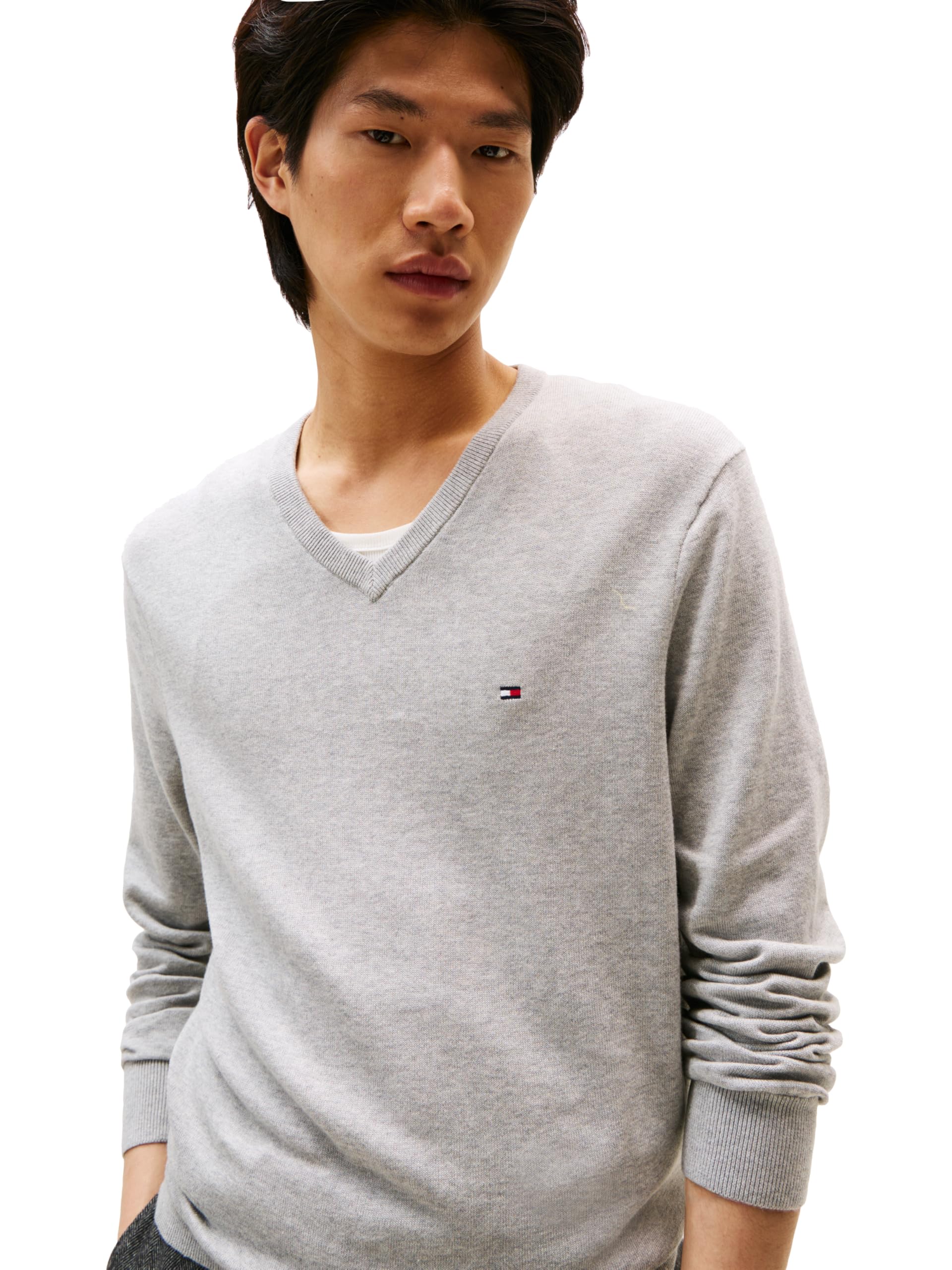 Tommy Hilfiger Sweter pullover Mężczyźni Cotton Solid V Neck Sweater Lightweight Pullover (1 w zestawie)