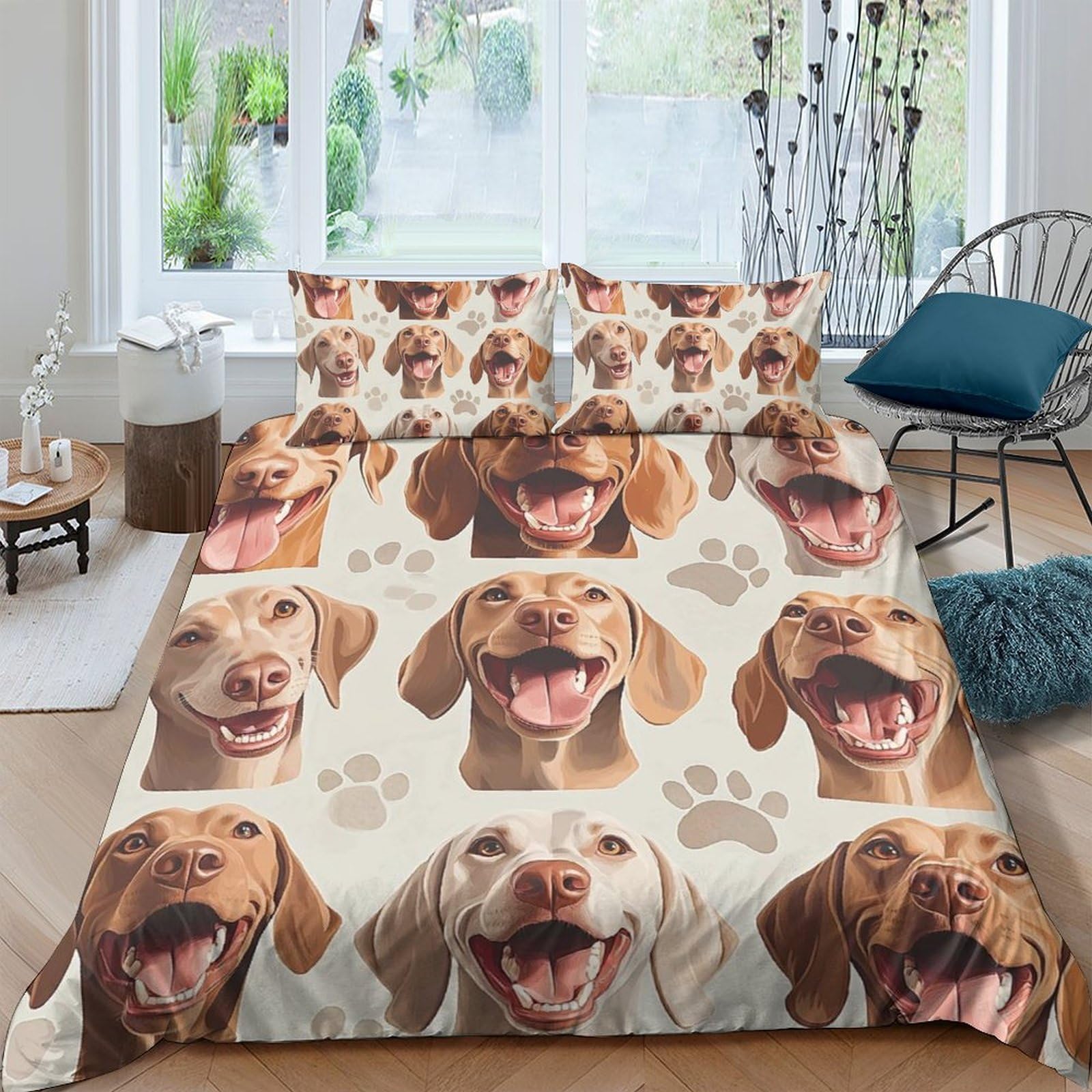Ctjqhvkz Style-4 3D Printed Dog Face Fitted Sheet Microfiber Soft Anti-Slip Brown Paw Mattress Cover For Bedroom Guest Room Decor Washable Single（135X200cm）