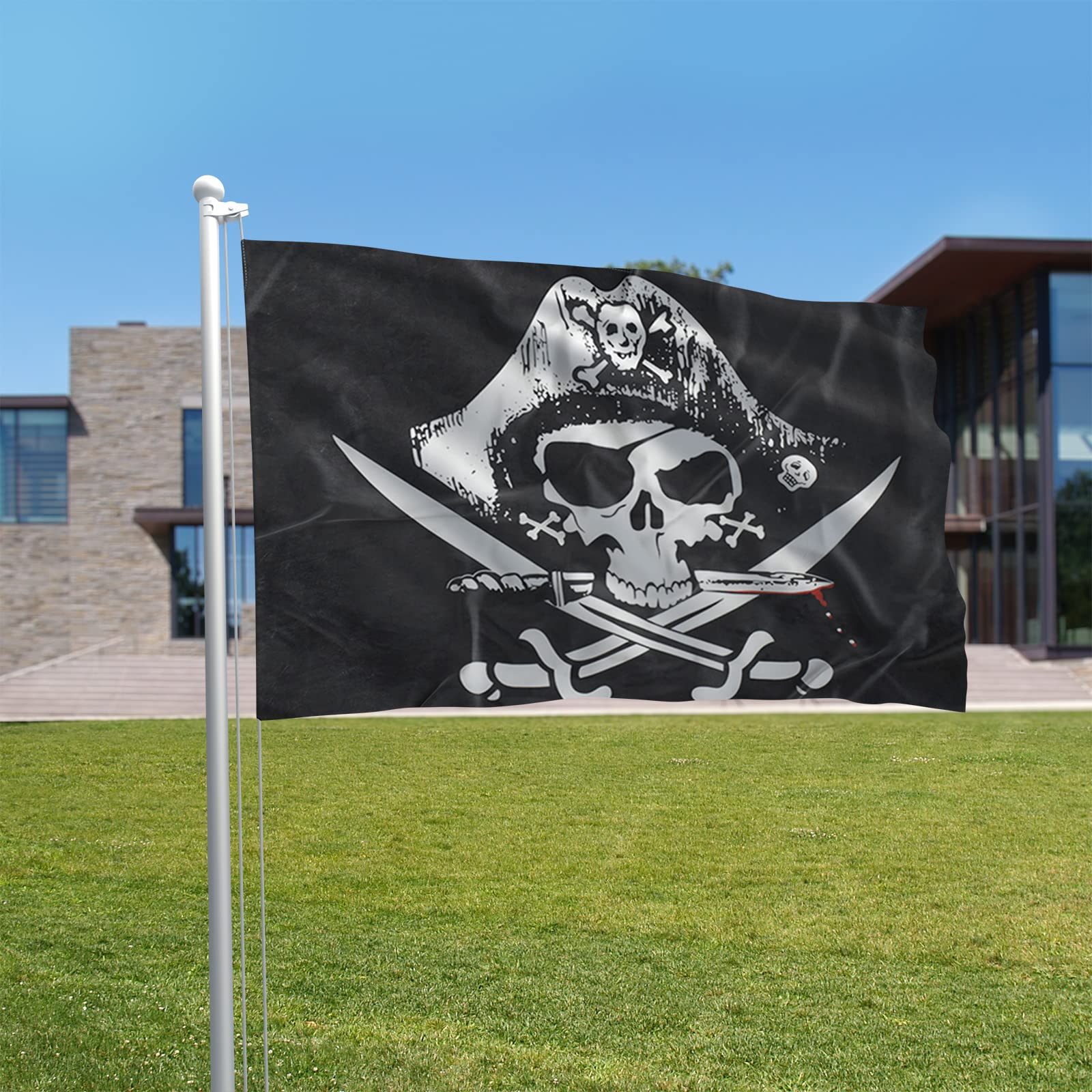 DELAYNOMORE77 Pirate Flag Skull Captain With Knifes Banner