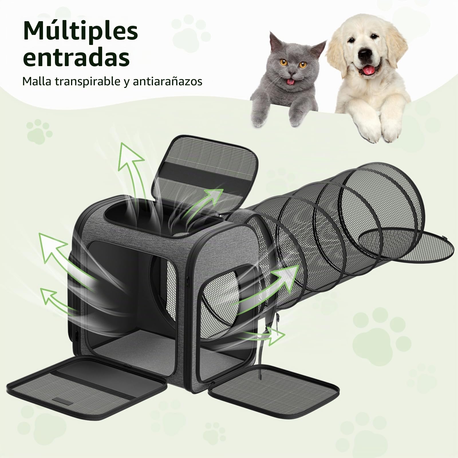 Pawtners Mochilas transportadoras para Gatos con túnel de Juego expandible para Gatos, Mochila para Mascotas aprobada por aerolíneas para Perros pequeños y Gatos Grandes de hasta 25 Libras,