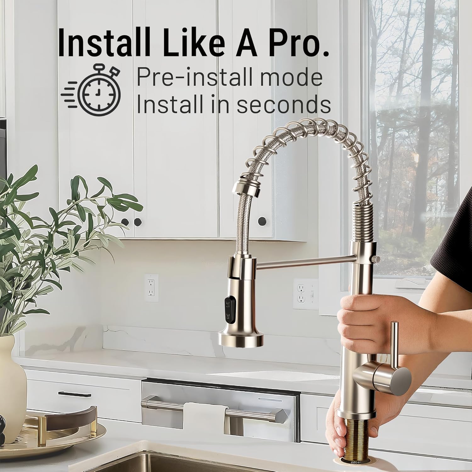 Asinse Kitchen Faucet with Sink Mat, Pull Down Kitchen Faucet with Sprayer, 2 Modes High Arc Stainless Steel Kitchen Sink Faucet, 360° Swivel Modern Tap for RV, Bar, Laundry, Garden