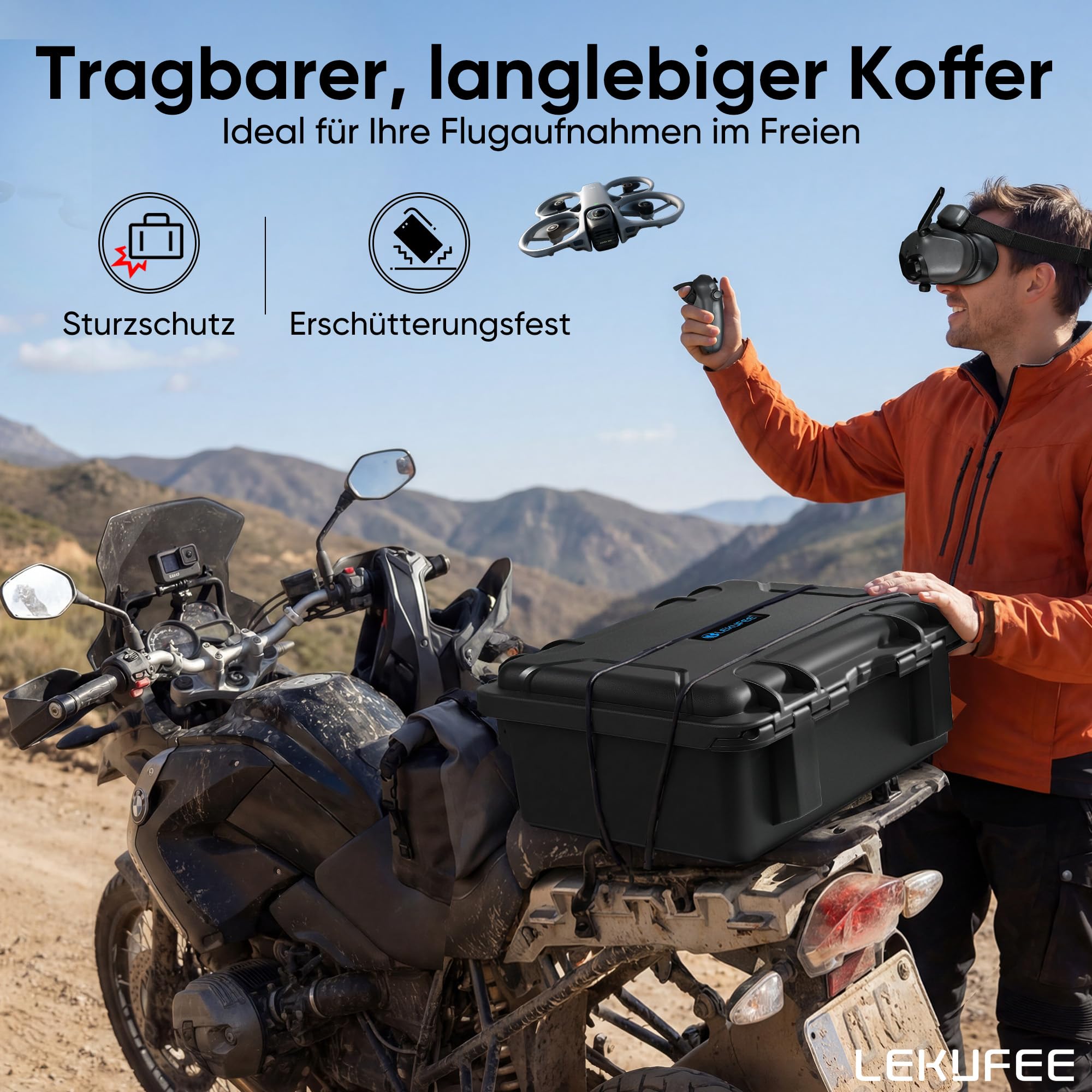 LEKUFEE Wasserdichter Hartschalen-Tragekoffer für DJI Avata 360 Drohne, Motion Fly More Combo, 5 Akkus, Goggles N3/3, RC Motion 3, DJI RC 2/RC N3/N2, FPV Controller 3 und Zubehör (nur Koffer)