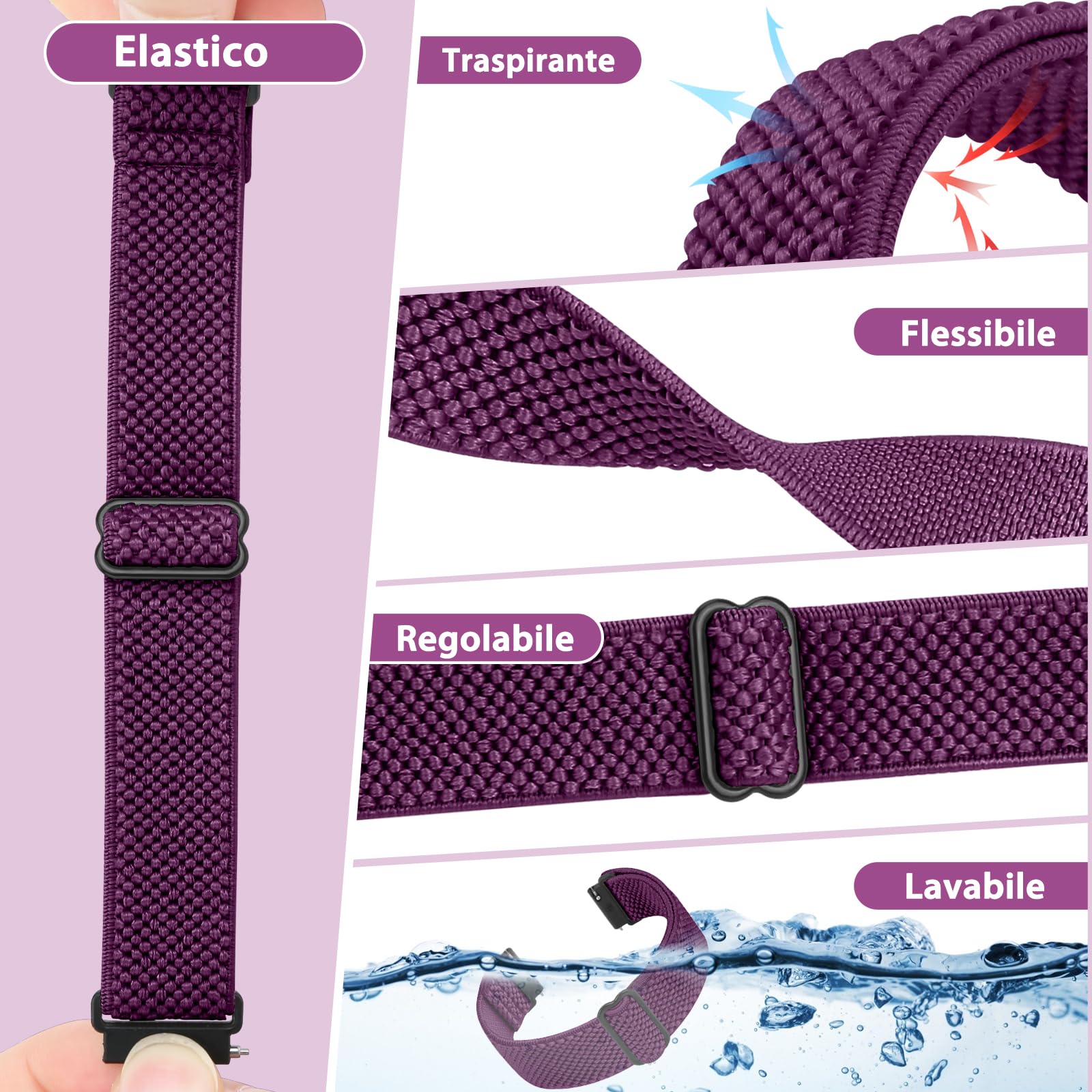 TumCez Regolabile Elastico Sgancio Rapido Cinturino Orologio in Nylon,18mm 19mm 20mm 22mm 24mm Cinturino per Samsung/Garmin/Fossil/Amazfit/Huawei Orologio per Uomo Donna