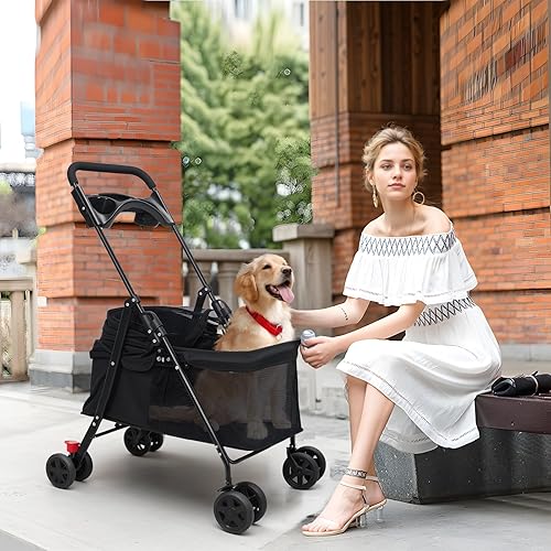 Miniatura 3 de Cochecito para mascotas de 4 ruedas para perros y gatos, cochecito plegable para mascotas, jaula plegable para perros y gatos al aire libre,