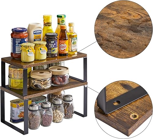 Miniatura 8 de YMYNY UHSR002H - Organizador de estantes extensibles para encimera, juego de 2, estantes de especias de cocina, apilables, estantes de