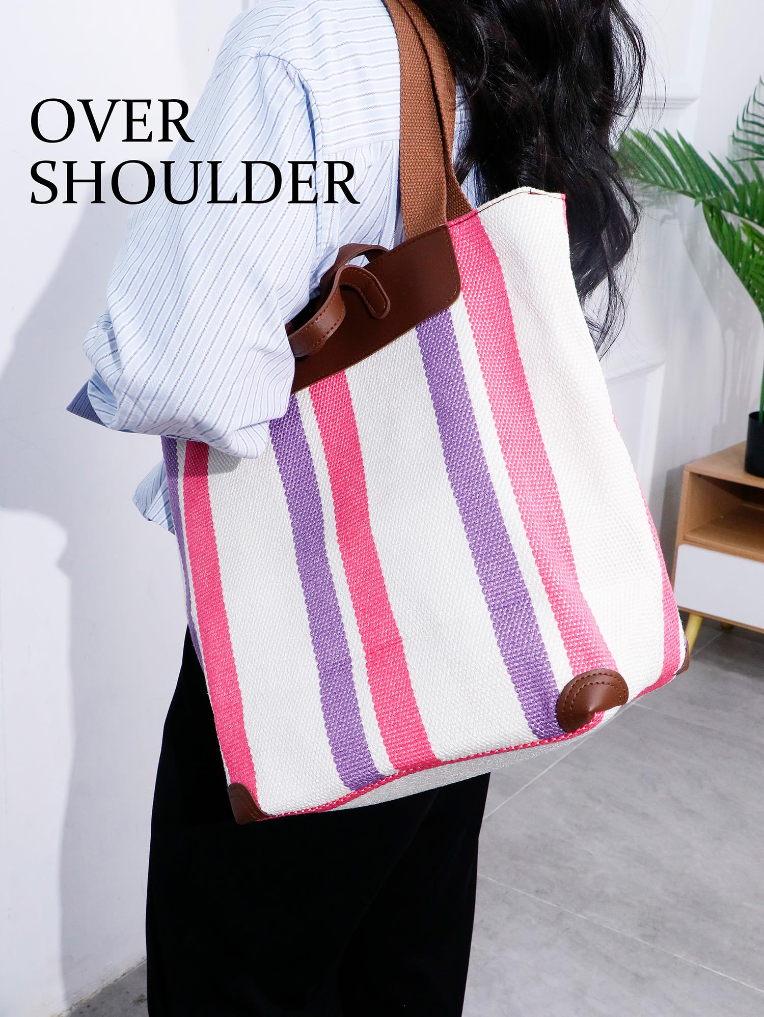 HFLZBRO Borsa da lavoro grande da donna – Borsa a tracolla in tela per ufficio e uso quotidiano, borsa a spalla con ampio spazio di archiviazione