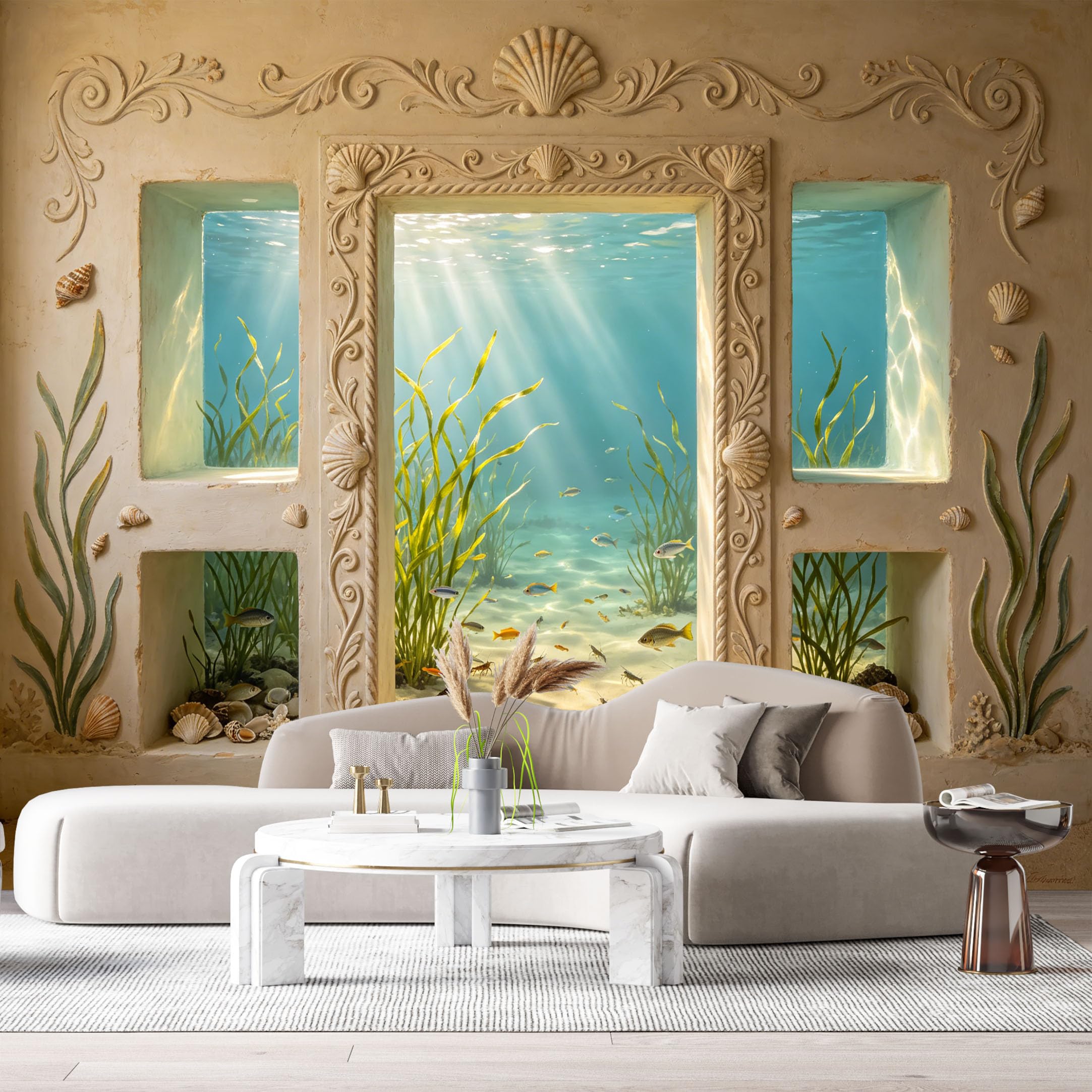 Custom Size Wall Murals Ocean Marine Underwater Doorway 3D Trompe L'Oeil SelfAdhesiveWall Fabric Removable Wallpaper Wall Decor for Living Room Bedroom Bathroom