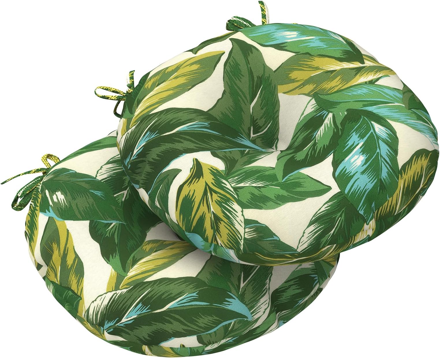 Outdoor Seat Cushions All Weather Patio Chair Pads with Ties, Comfortable Round Bistro Chair Cushions for Home and Patio Garden Furniture Decoration 15”x15”x4”, Set of 2,Lush Leaf Jungle