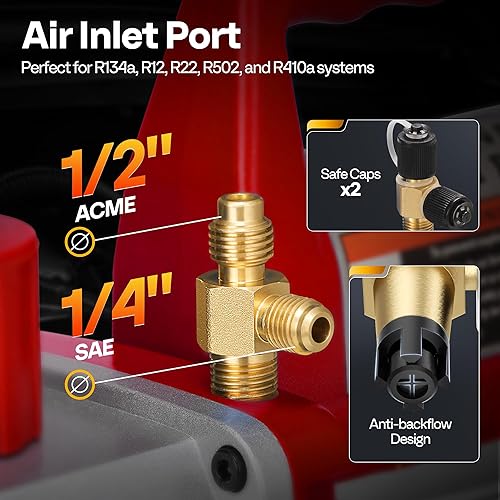 Miniatura 2 de VIVOHOME Kit de bomba de vacío HVAC de 2 etapas de 110 V 12 HP 5CFM y kit de manómetro de CA de 4 vías con detector de fugas mangueras de 5 pies