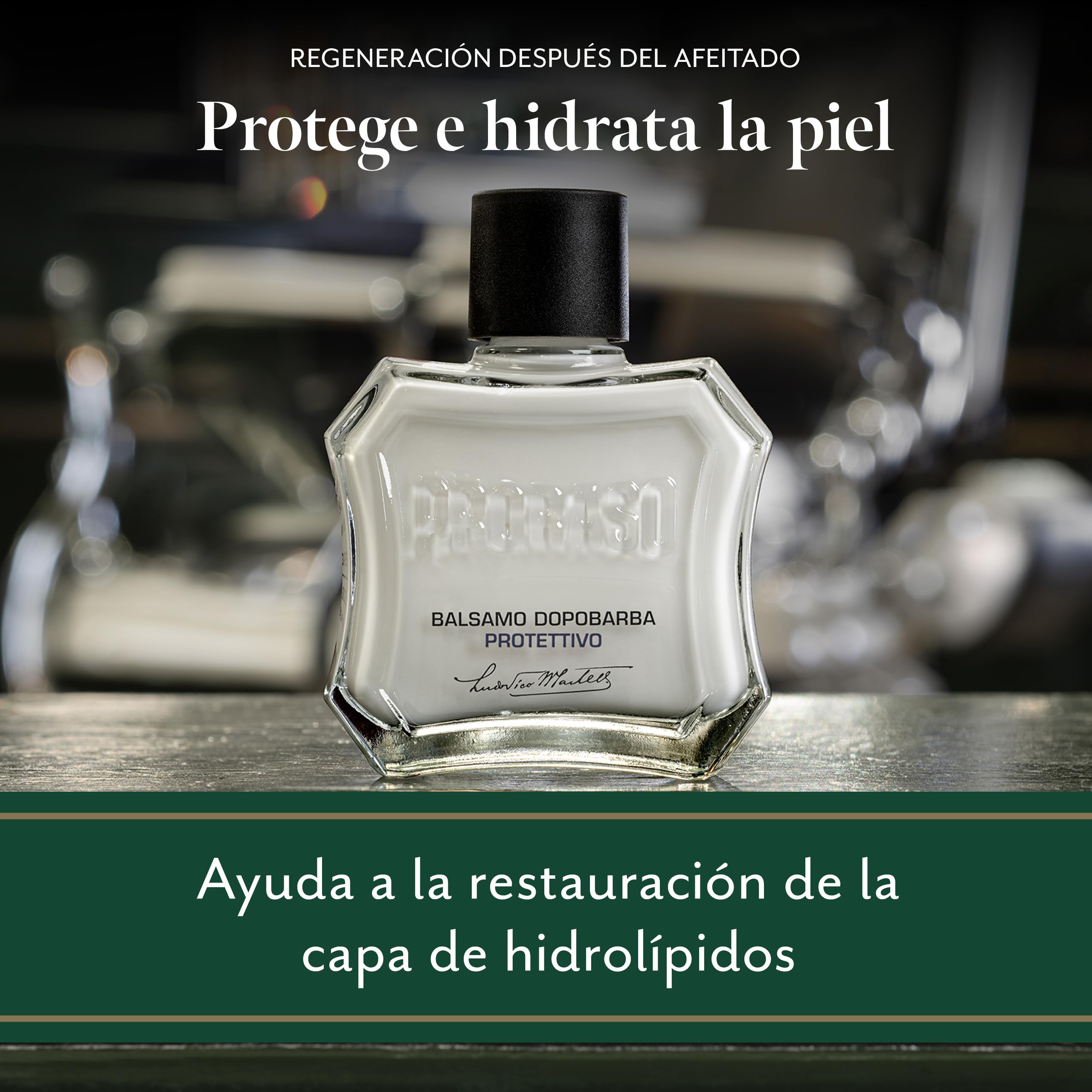 Proraso After Shave Bálsamo Protector, 100 ml, bálsamo barba con aloe vera y vitamina E, tónico facial calmante y suavizante sin alcohol, blanco