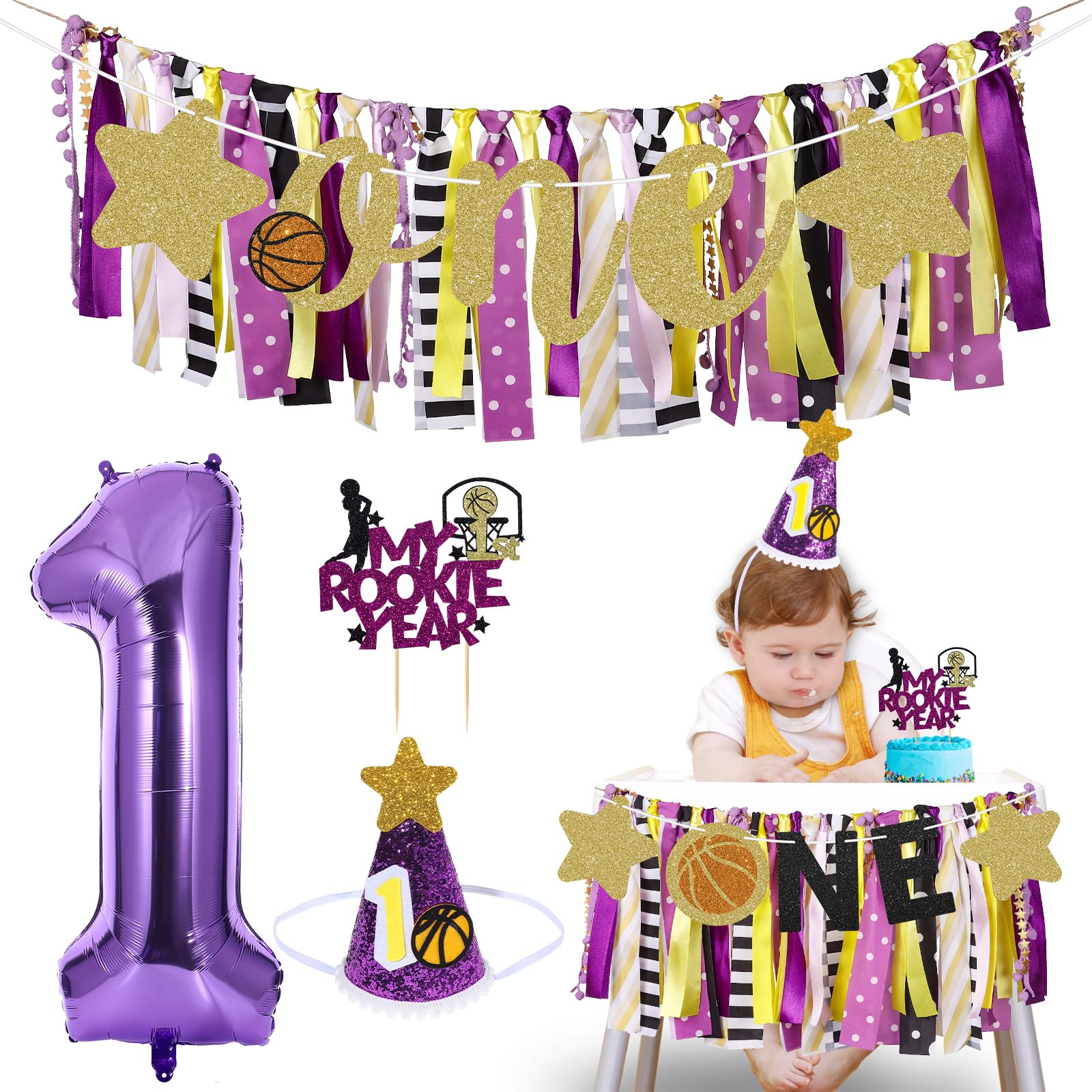 Basketball Highchair Banner for First Birthday Party Decorations