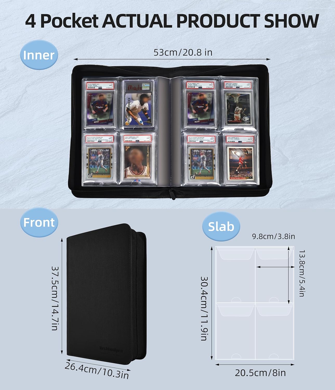 Graded Card Binder, PSA Slab Binders for Graded Cards Sports Cards, Baseball Trading Card Case Holder Fits PSA, CSG, BGS and Top Loaders storage（4 slot,Black)