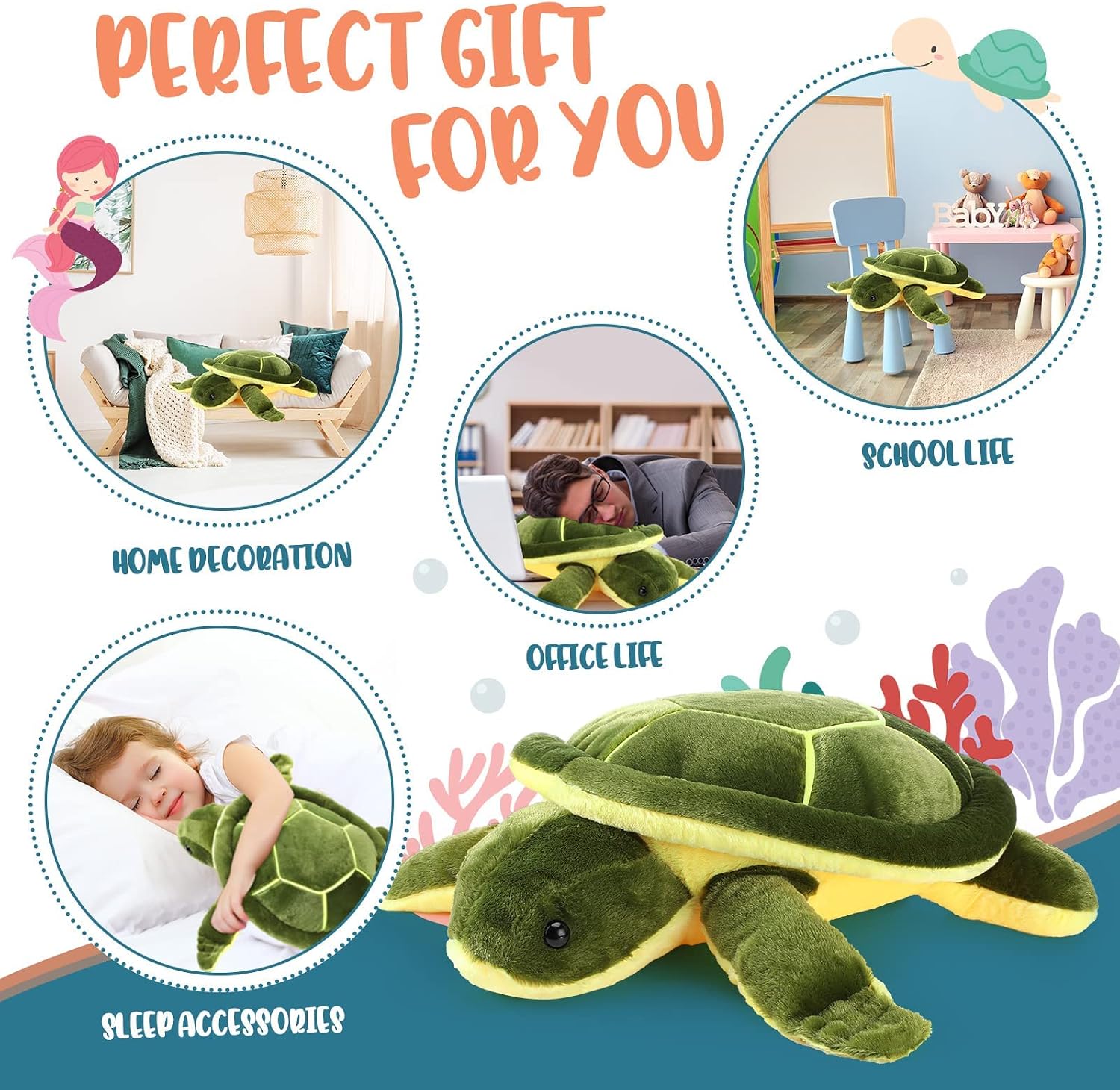 Civaner Big Turtle Stuffed Animals, Soft Plush Sea Turtle, Giant Stuffed Turtle Pillow, Tortoise Plush Toys Doll Valentine's Day Birthday Gifts for Kids, Girls, Girlfriend (12 Inches)