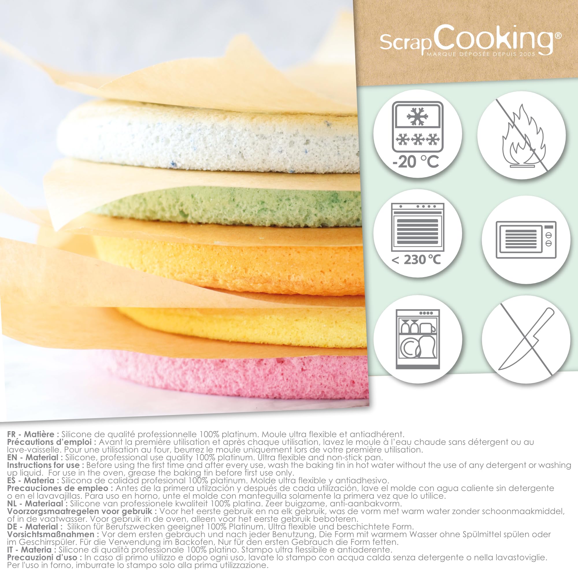ScrapCooking - 5 foremek silikonowych Ø 18 cm - ciasto piętrowe, tęczowe torty, torty urodzinowe - Profesjonalne wypieki - 2065
