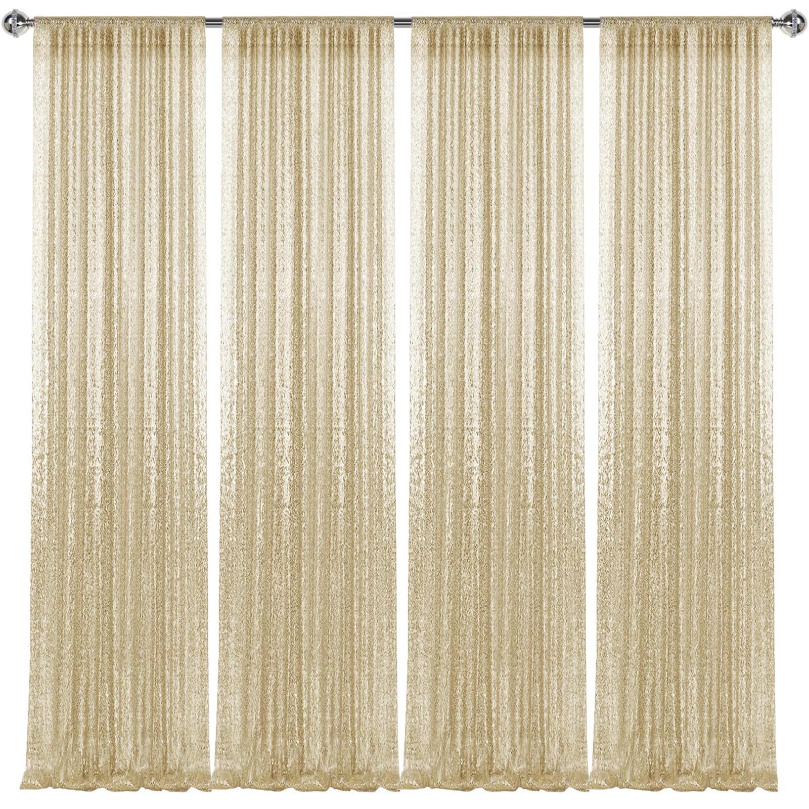 2×8FT-4PCS Champagne Sequin Backdrop Curtains Panels, Photography Backdrop Glitter Curtains Fabric Background for Christmas Wedding Party Decor