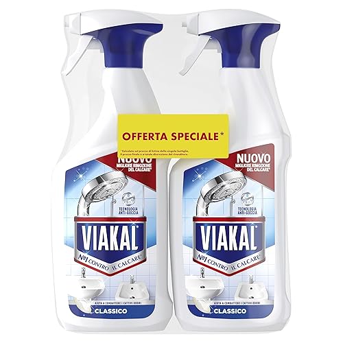Immagine del prodotto Viakal Classico Spray Anticalcare, (2 x 720ml), Tecnologia Anti-Goccia, Elimina Fino Al 100% di Calcare e Residui di Sapone, Combatte i Cattivi Odori, Brillantezza a Lungo