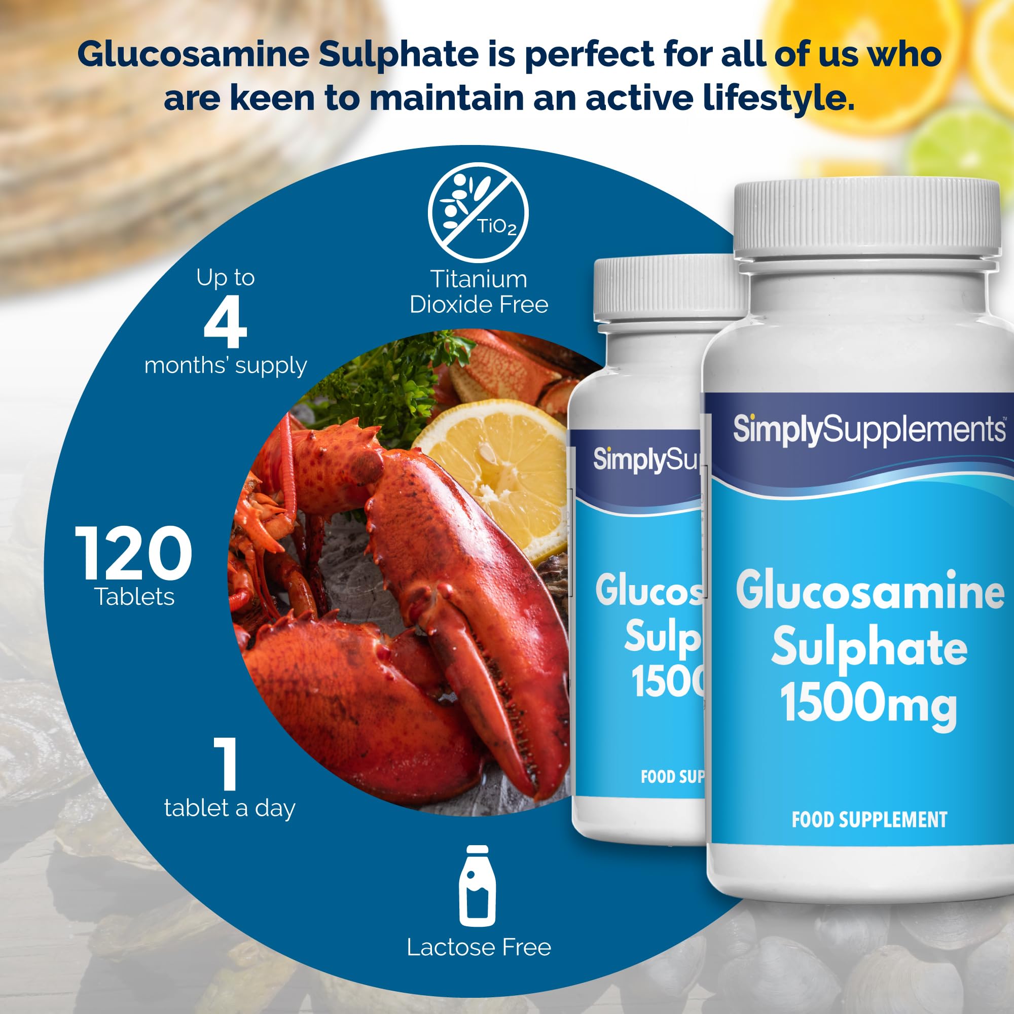Sulfato de Glucosamina 1500mg - ¡Bote para 4 meses! - 120 Comprimidos - SimplySupplements
