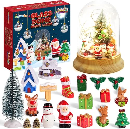 FUN LITTLE TOYS 24 unidades de calendario de Adviento de cúpula de cristal de Navidad 2023, cúpula de cristal con luz nocturna de Navidad con tira