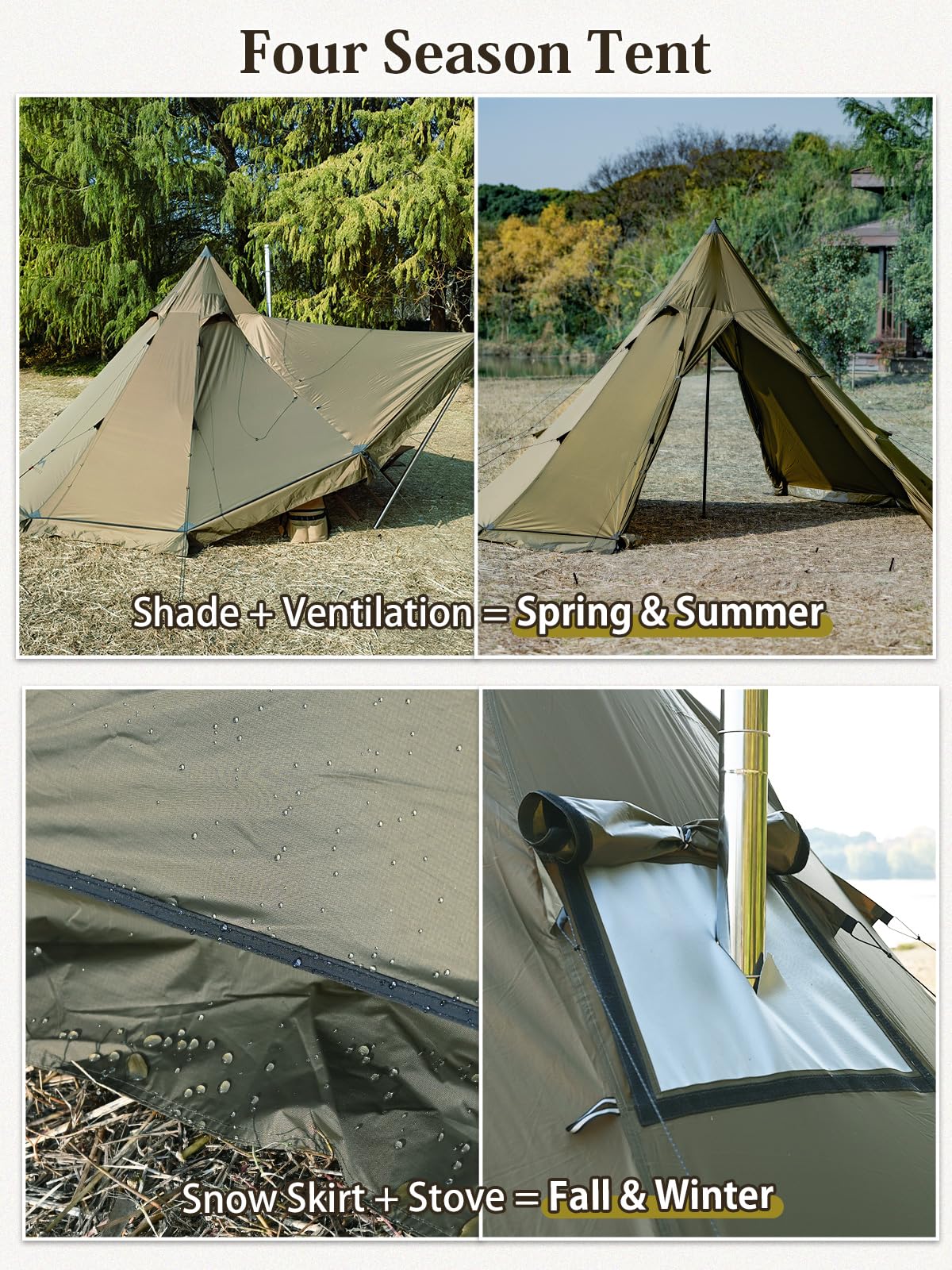 TOMOUNT Hot Tent 4 Person Tipi Tent with Stove Jack, 4 Season Tent