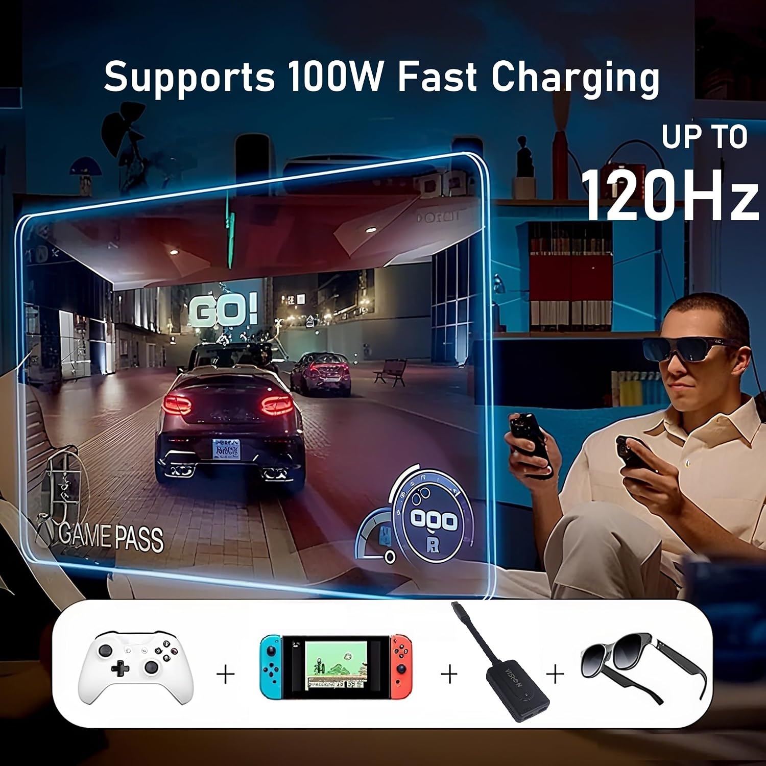 USB C to USB C Adapter, Charging and Play-4K60Hz/2K120Hz, Magnetic Fixing &100W Fast Charging for iPhone 17-15,Switch, ROG Ally, Steam Deck. Connected Viture/Rayneo/Xreal AR Glasses (Black)
