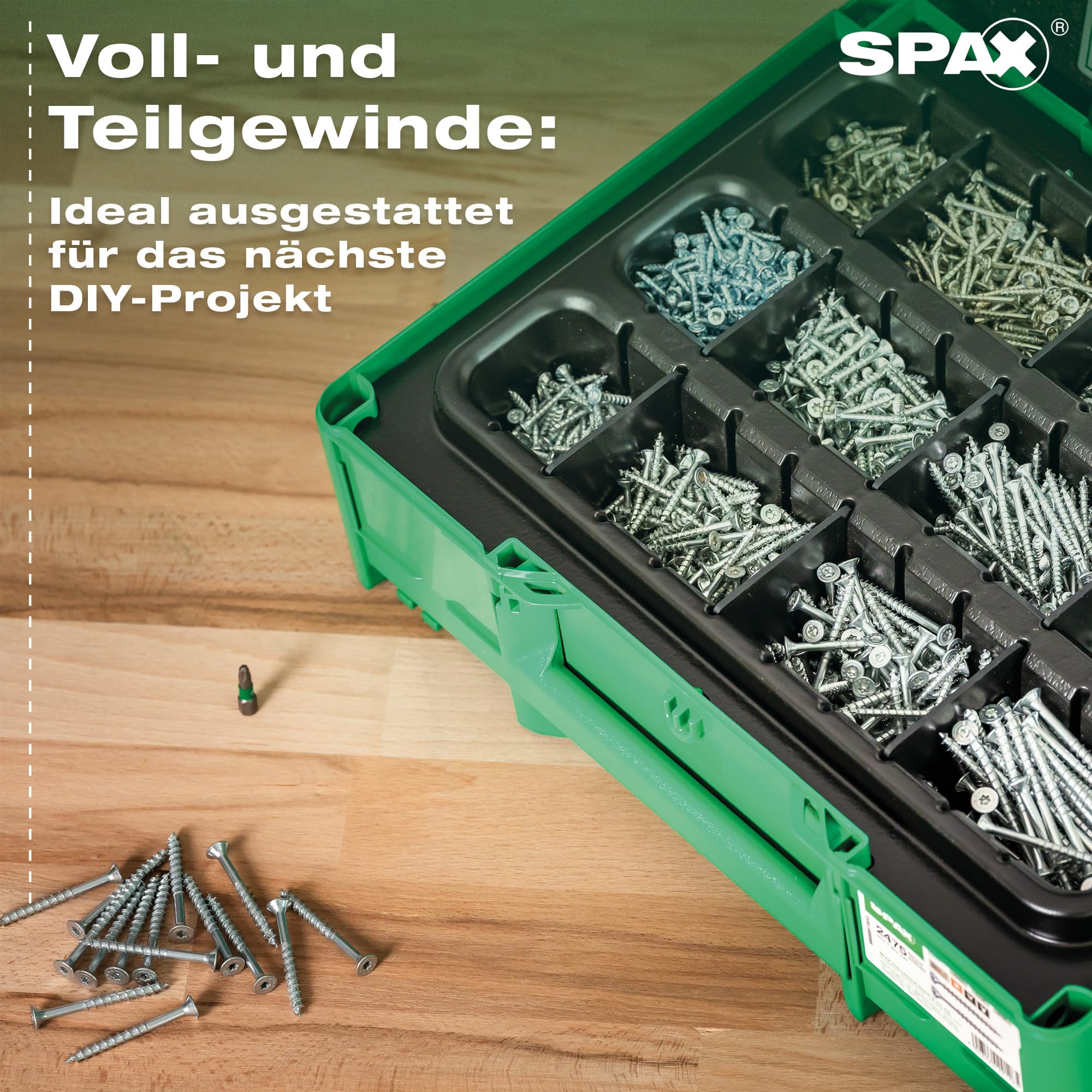 SPAX Montagekoffer Systainer³ T-Loc - Schraubenset mit 2.475 SPAX Schrauben in 12 Abmessungen, inkl. 5 T20 Bits & Arbeitshandschuhe – Profi Schraubenkoffer für Handwerk & Heimwerker – 8000000294624
