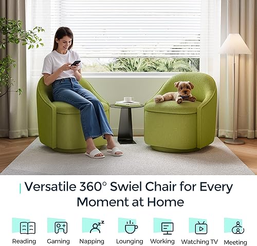 Miniatura 4 de LINSY Juego de 2 sillas giratorias decorativas, cómodas sillas de barril de felpilla con almacenamiento giratorio de 360 grados para sala de estar,