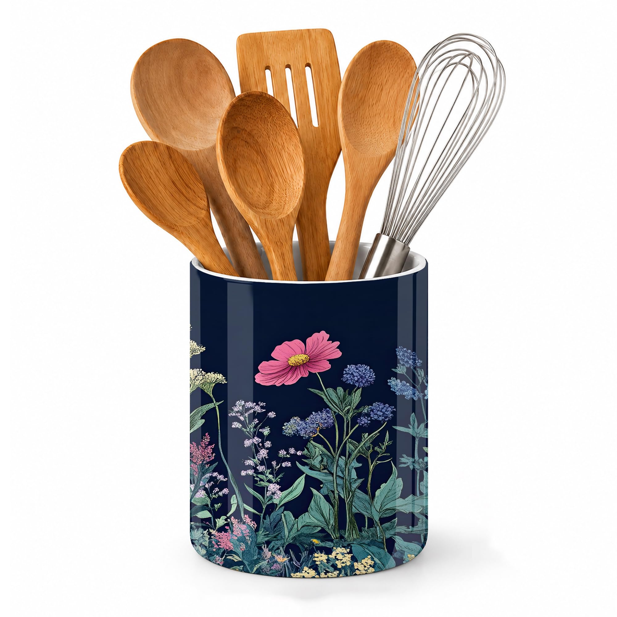 Axxitude Wildflower Spring Floral Garden Flowers Wildflower Spring Floral Kitchen Utensil Holder,Garden Flowers Large Ceramic Utensil Crock For Countertop,Cooking Utensil Organizer For Spatulas, Spoons