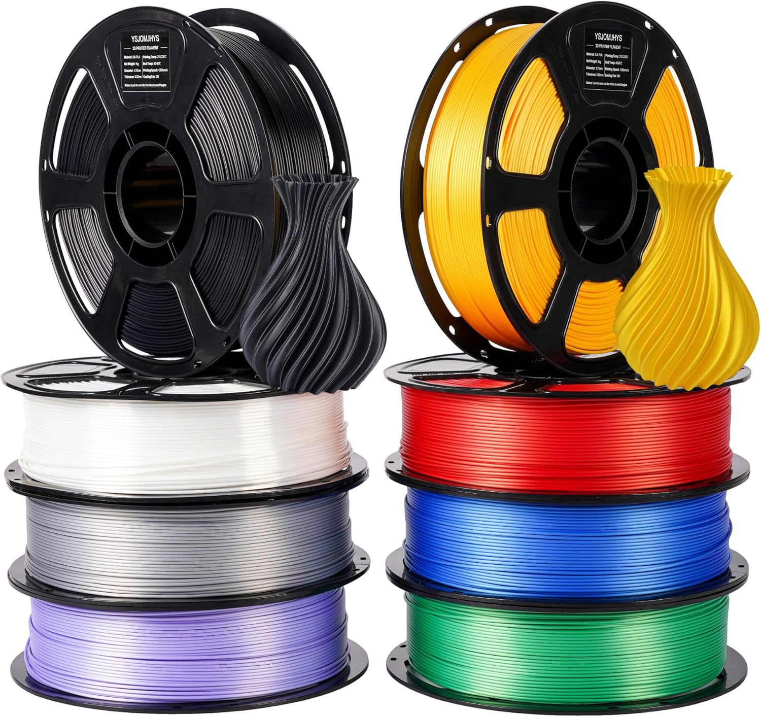 Silk PLA Filament 1.75mm Bundle 6KG, Shiny 3D Printer Filament Set, Dimensional Accuracy +/- 0.02mm, Individually Vacuum Packed, Smooth Silky 3D Printing Filament Pack, 6 Spools 1KG Each