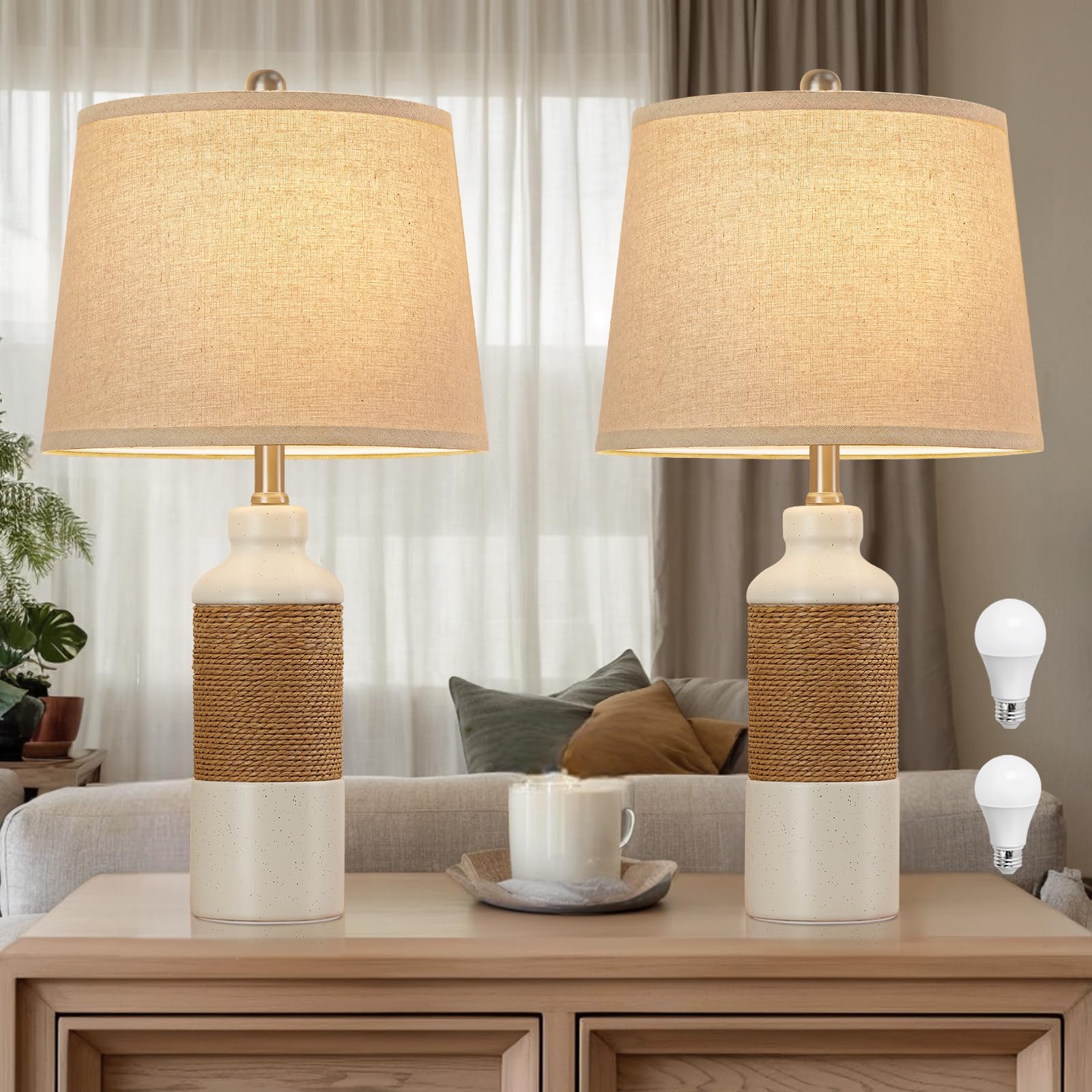 GyroVu Table Lamp Set Of 2, 18.63" Ceramic Lamp Classic Beside Lamps Nightstand Lamp Modern