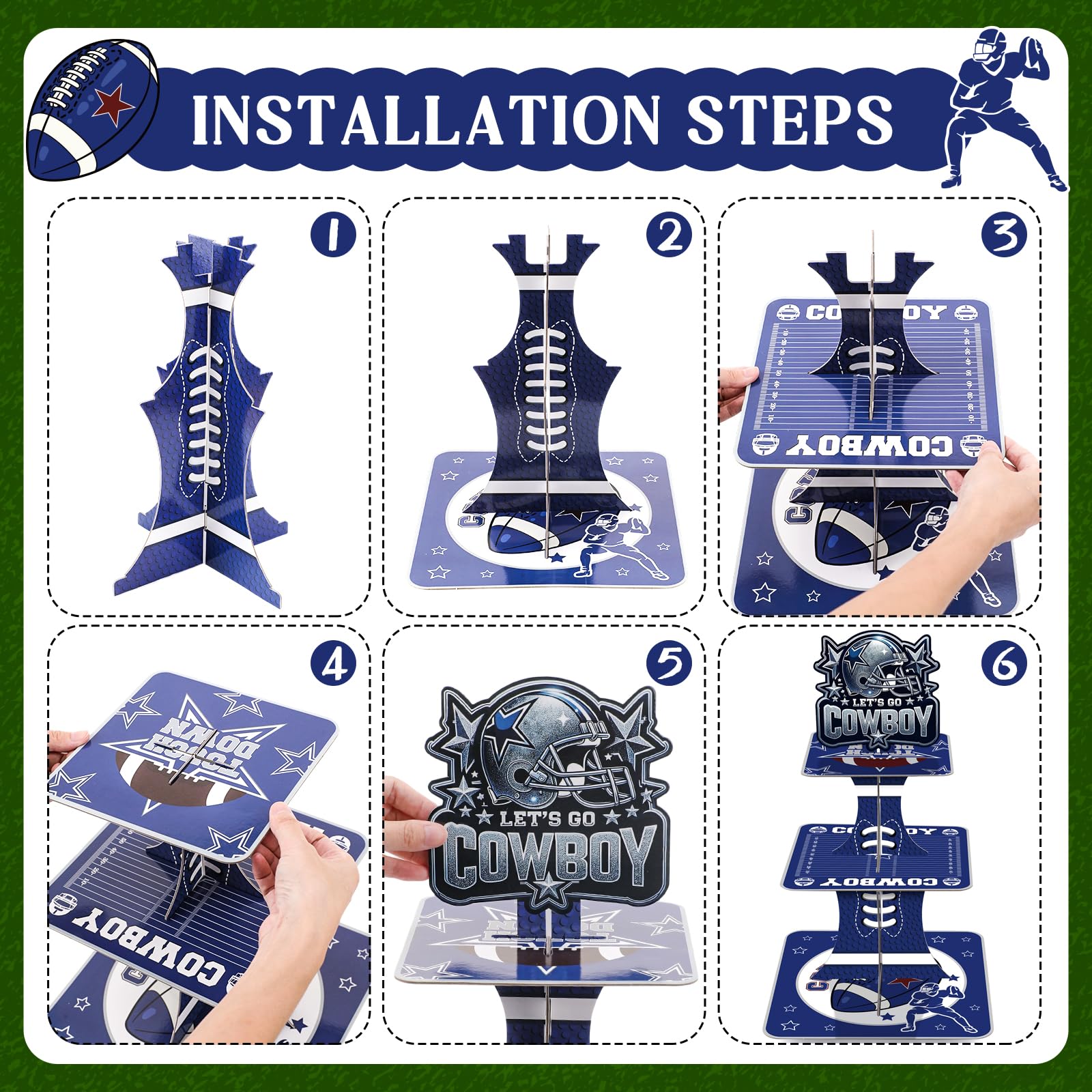 Blue Cowboy Cupcake Stand - 3 Tier Football Dessert Cup Cake Tower