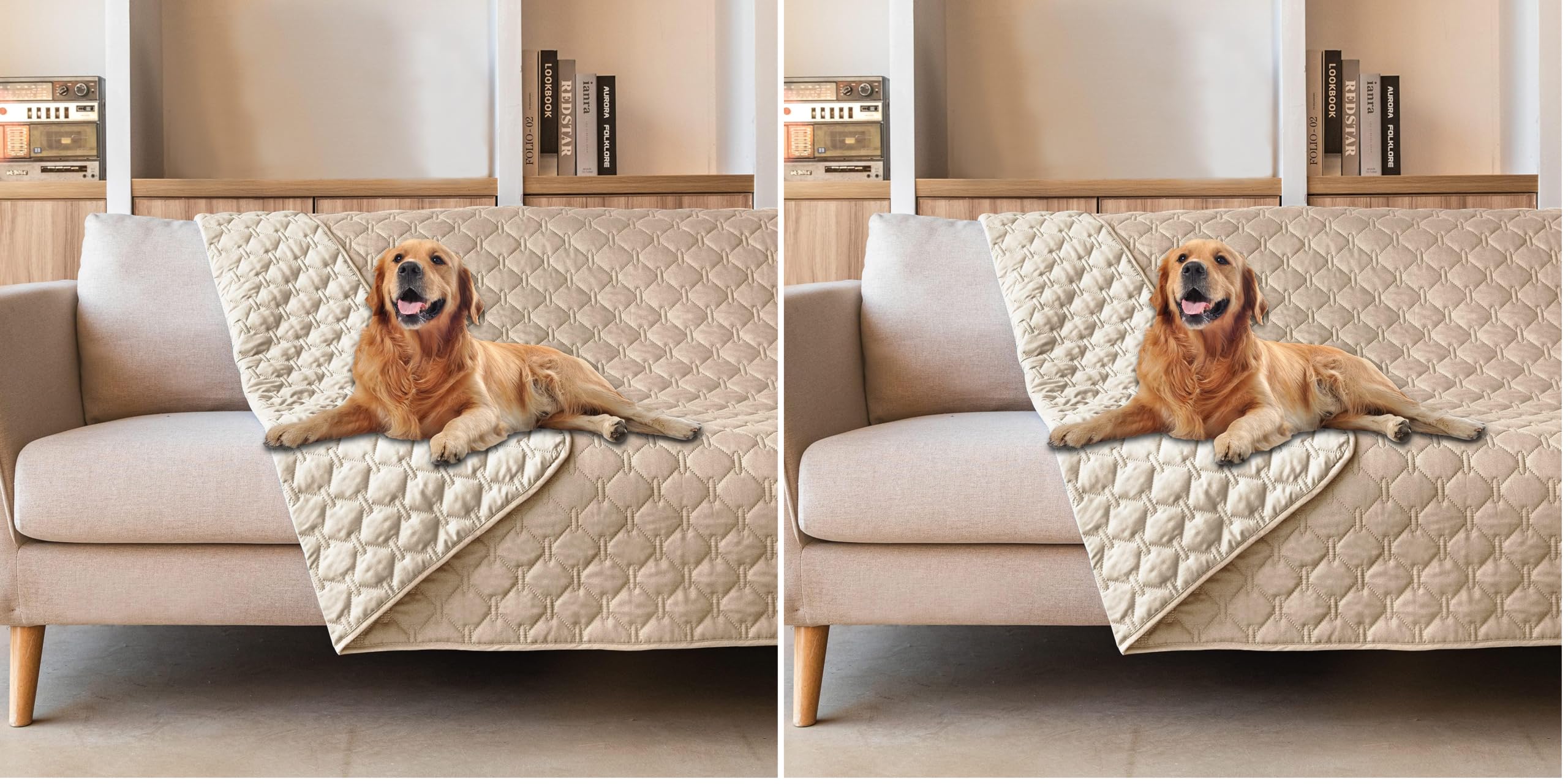 gogobunny 100% Double-Sided Waterproof Dog Bed Cover Pet Blanket Sofa Couch Furniture Protector for Puppy Large Dog Cat, Reversible (52x82 Inch (Pack of 2), Dark Beige/Light Beige)