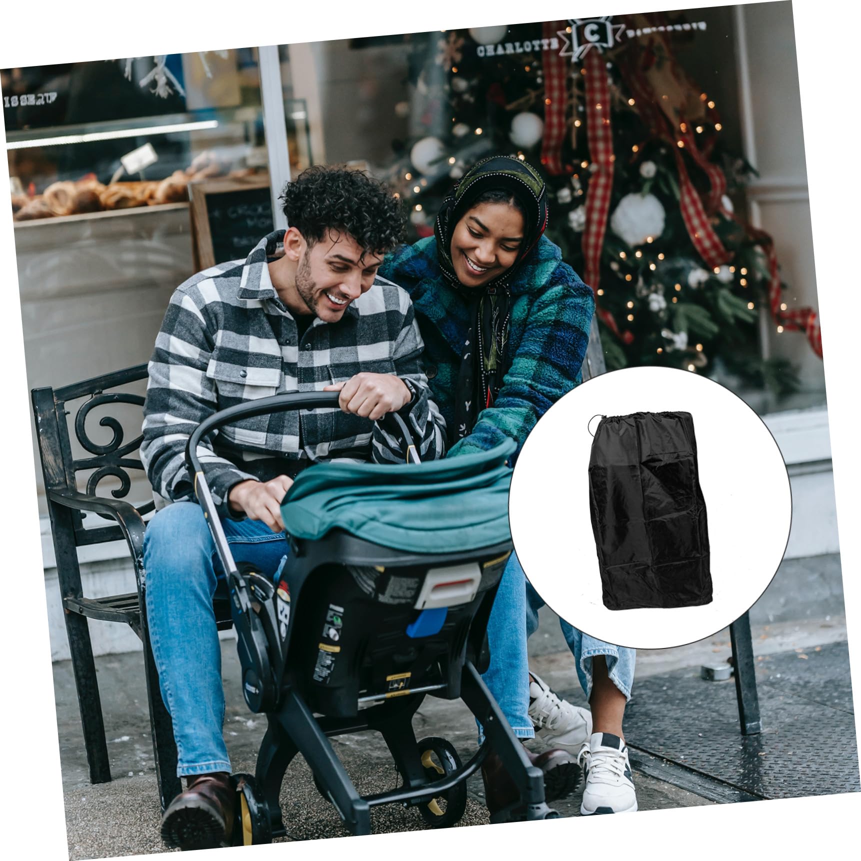 Hemobllo Borsa da Viaggio e Due Spallacci per Passeggino Nero in Nylon Chiusura a Coulisse Bloccabile e Trasporto Facile Comoda per Viaggi in Aereo