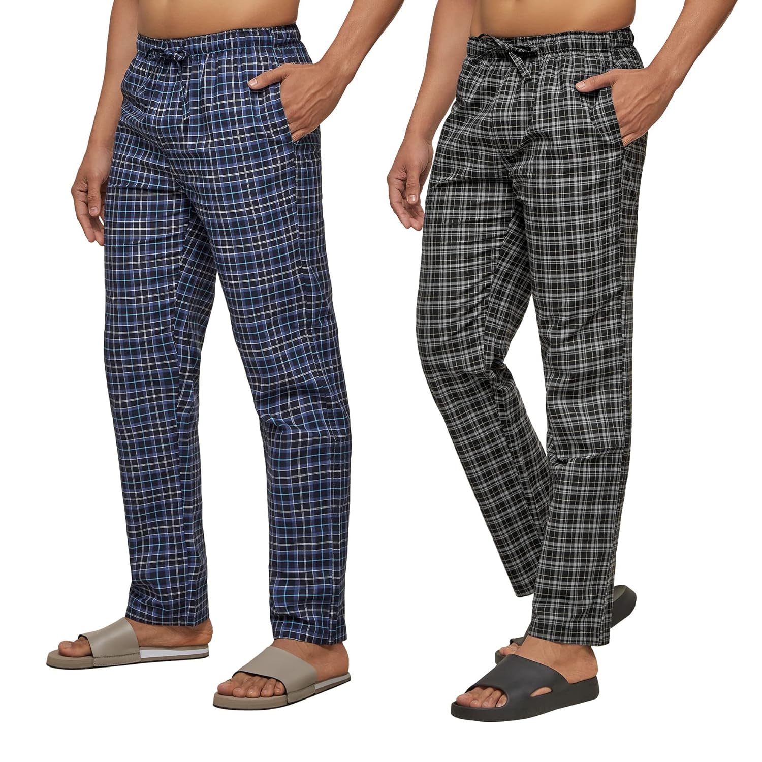 XYXX Men’s Super Combed Cotton Checkered Checkmate Pyjamas [Pack of 2] – Comfortable Lounge Pants for Men | Elasticated Waist, Drawstring | Loungewear Set