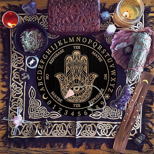 Miniatura 3 de AHANDMAKER Tabla de péndulo de bruja de 7.8 pulgadas, plancha de madera para radiestesia con péndulos de cristal de cuarzo rosa, herramientas de