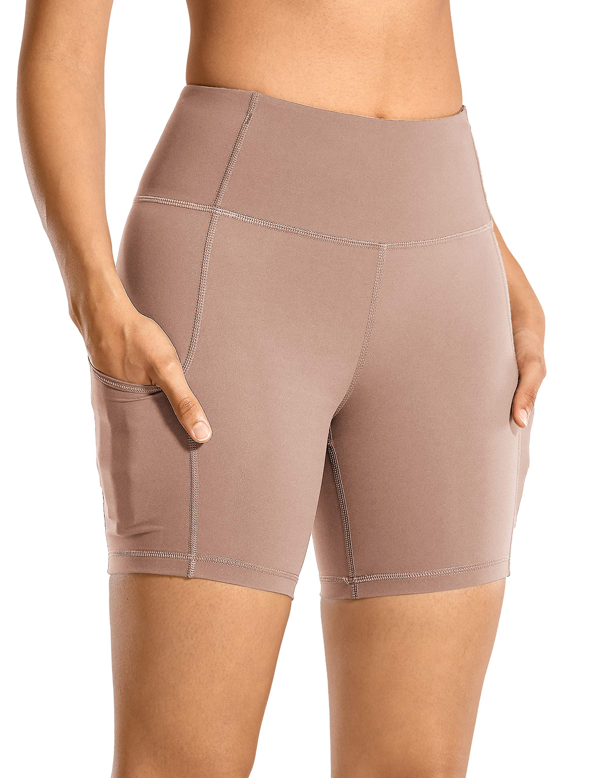 CRZ YOGA Women's Naked Feeling Light Running Shorts 6 Inches - High Waisted Gym Biker Compression Shorts with Pockets