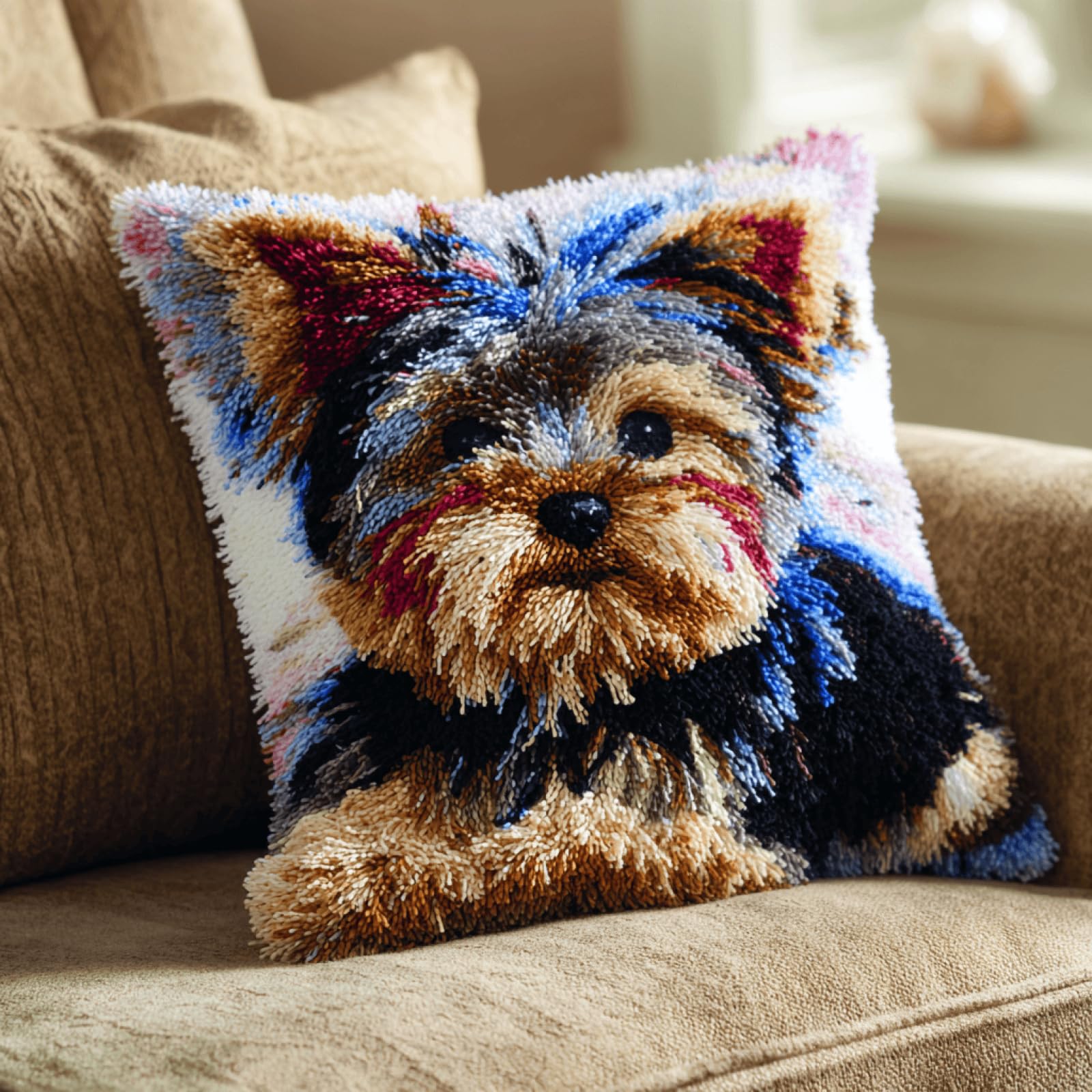 kitphoenix DIY Latch Hook Cushion Kit for Adults Yorkshire Terrier