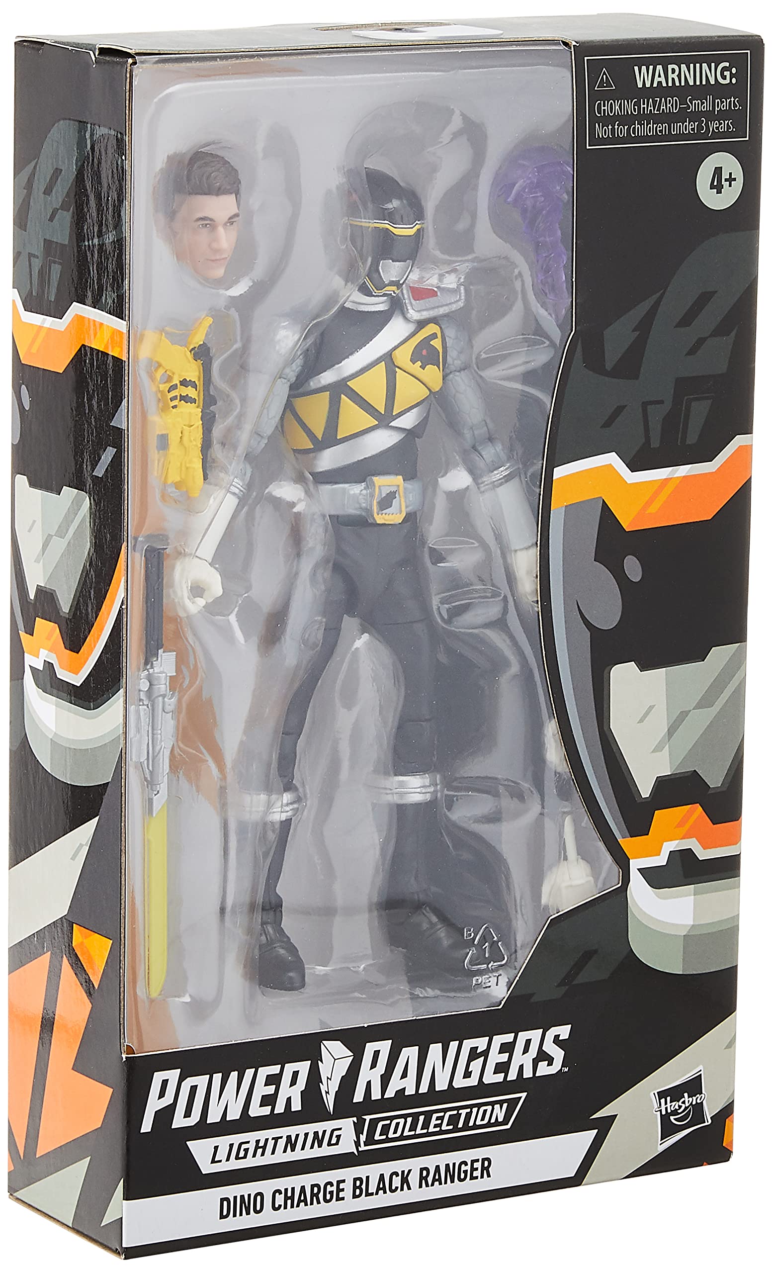Action Figure Power Rangers Lightning Collection Dino Charge Black Ranger 15 Cm Con Accessori E Teste Intercambiabili, Giocattolo Da Collezione