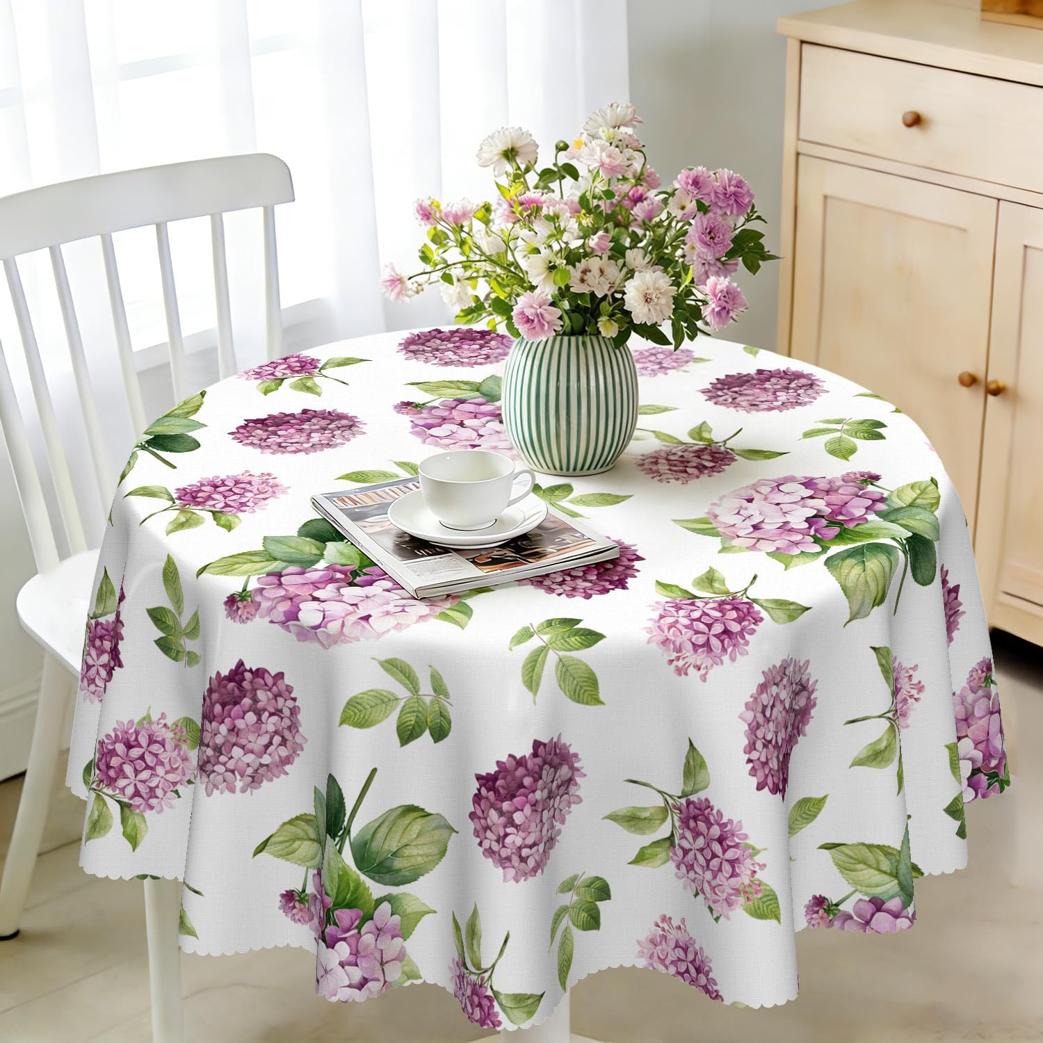 iEvery Floral Round Tablecloth Wipe Clean 120cm, Wipeable Circular Table Cloth Waterproof Stain-Resistant Polyester Table Cover for 2-4 Seater Dining Kitchen Patio Garden Party Outdoor Home Decor โ image 1