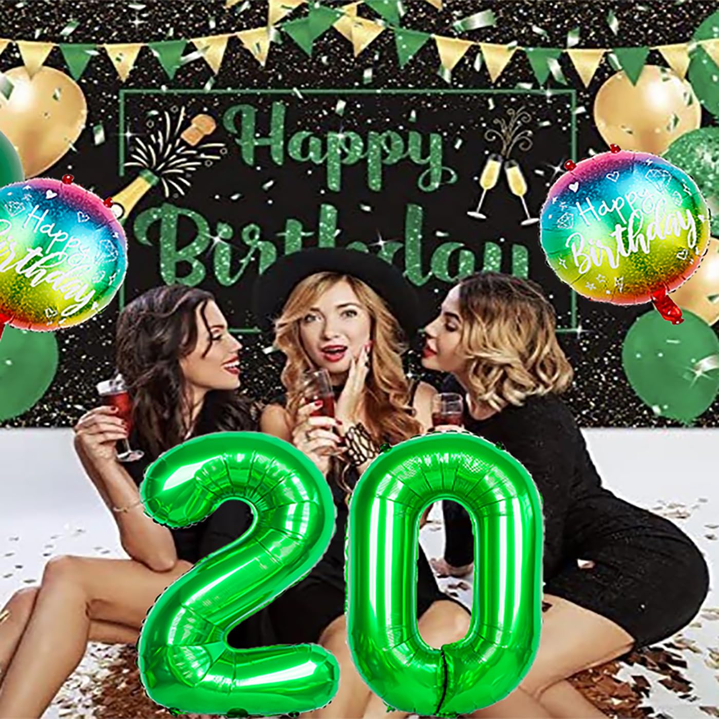 14th Birthday Balloon Decorations Kit - 22-Piece Green & Gold Party Set