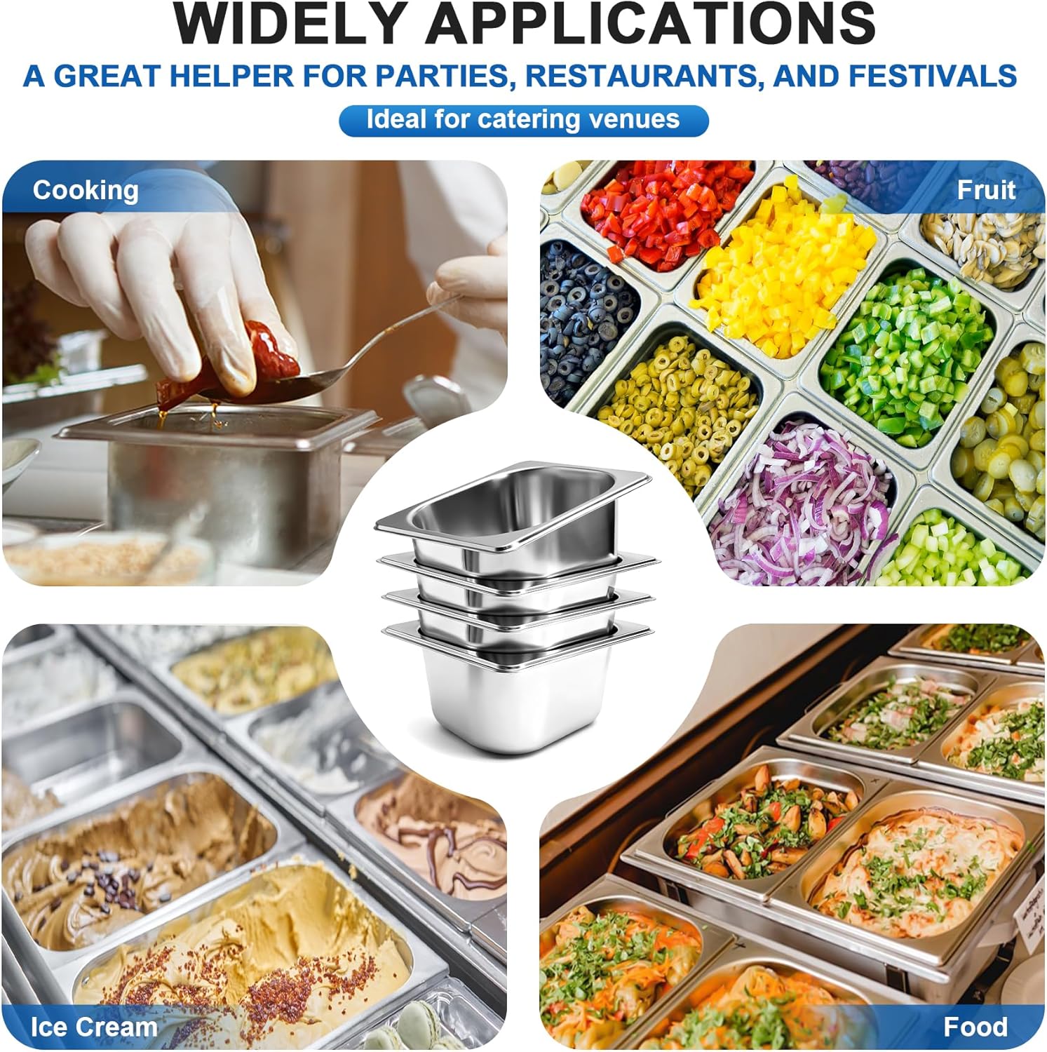 4 Pack Stainless Steel Hotel Pans 1/6 Size 4 Inch Deep With Lids, 0.7 mm Thick 304 Stainless Steel Hotel Pans for Ffor Home, Party, Hotel, Buffet Commercial Kitchen Use - Image 6