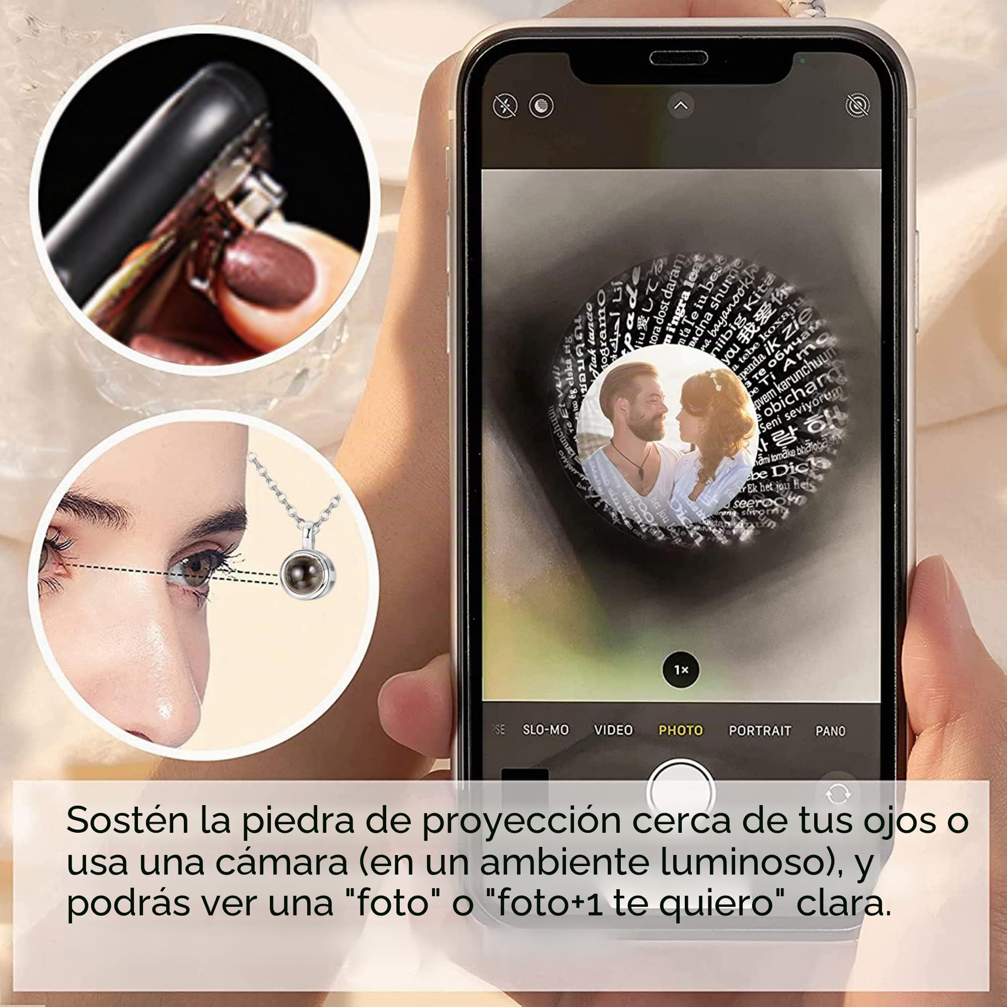 Collar personalizado con imagen proyectada – Collar de plata esterlina de ley con foto en el interior – Un regalo único para ella