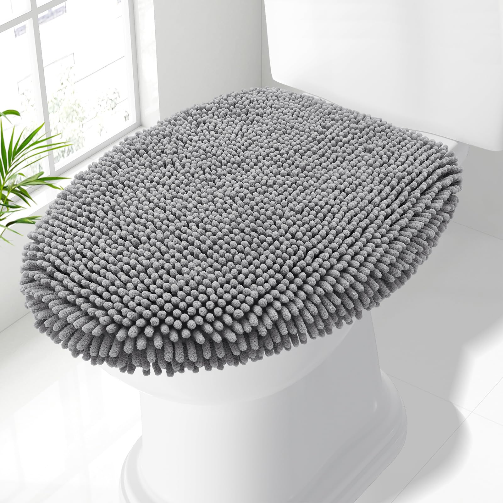 Smiry Soft Chenille Bathroom Toilet Lid Cover 17.5x15, Grey
